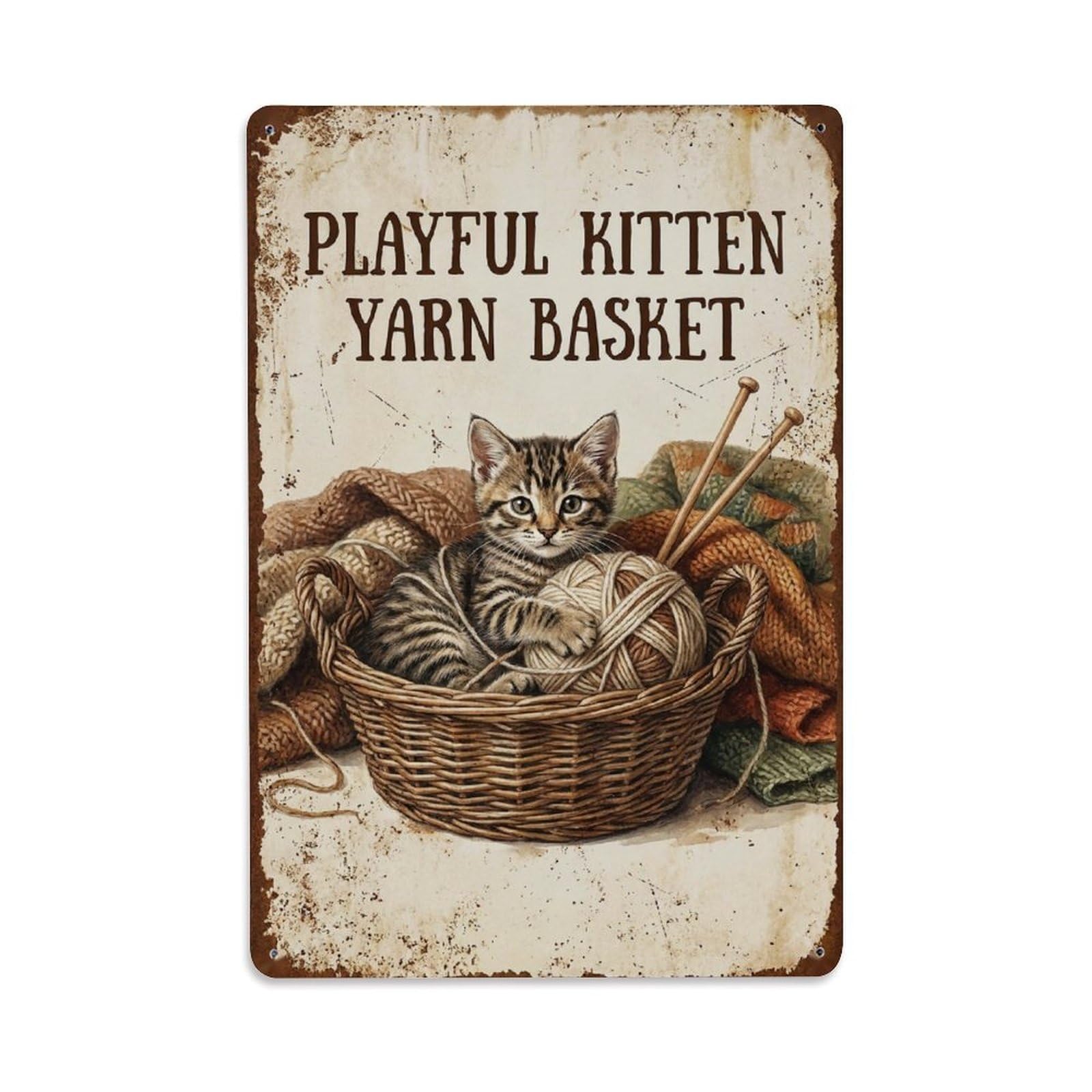 Okngb Style Comic Kitten Cute Pet Saying Retro Wild Inspirational Metal Tin Sign Plaque Wall Decor For Cafe, Man Cave, Club Bar, Office, Home Garden Round Metal Poster 8X12inch