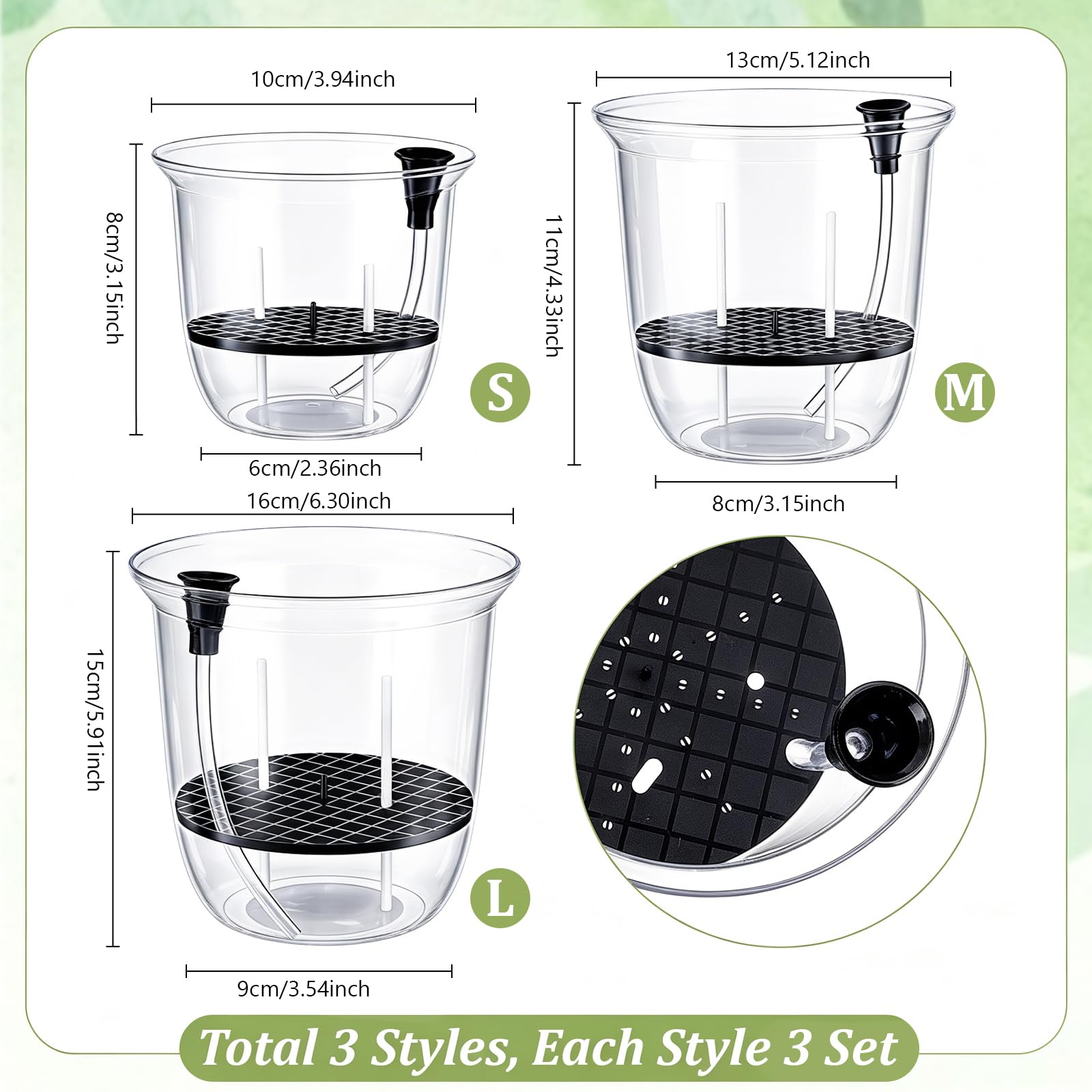 9 Lot de 3 Pots de Fleurs Transparents en Plastique à Arrosage Automatique Jardinières Modernes avec Système D'Arrosage Intégré pour Semis D'Intérieur Décoration de Maison Jardin Balcon