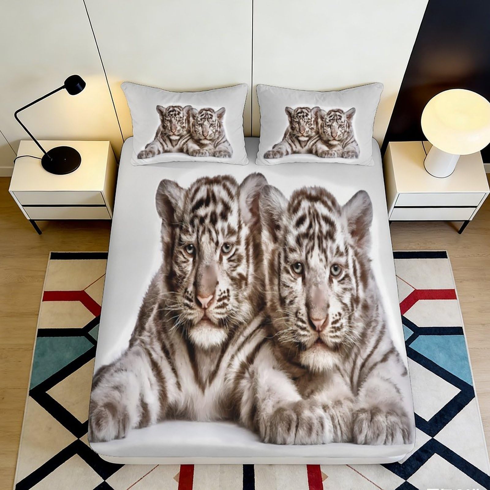 Jqzkxnhpbr Style-5 3D Printed White Tiger Fitted Sheet Microfiber Soft Animal Twin Tiger Bed Sheet For Bedroom Guest Room Decor 90X200x25cm
