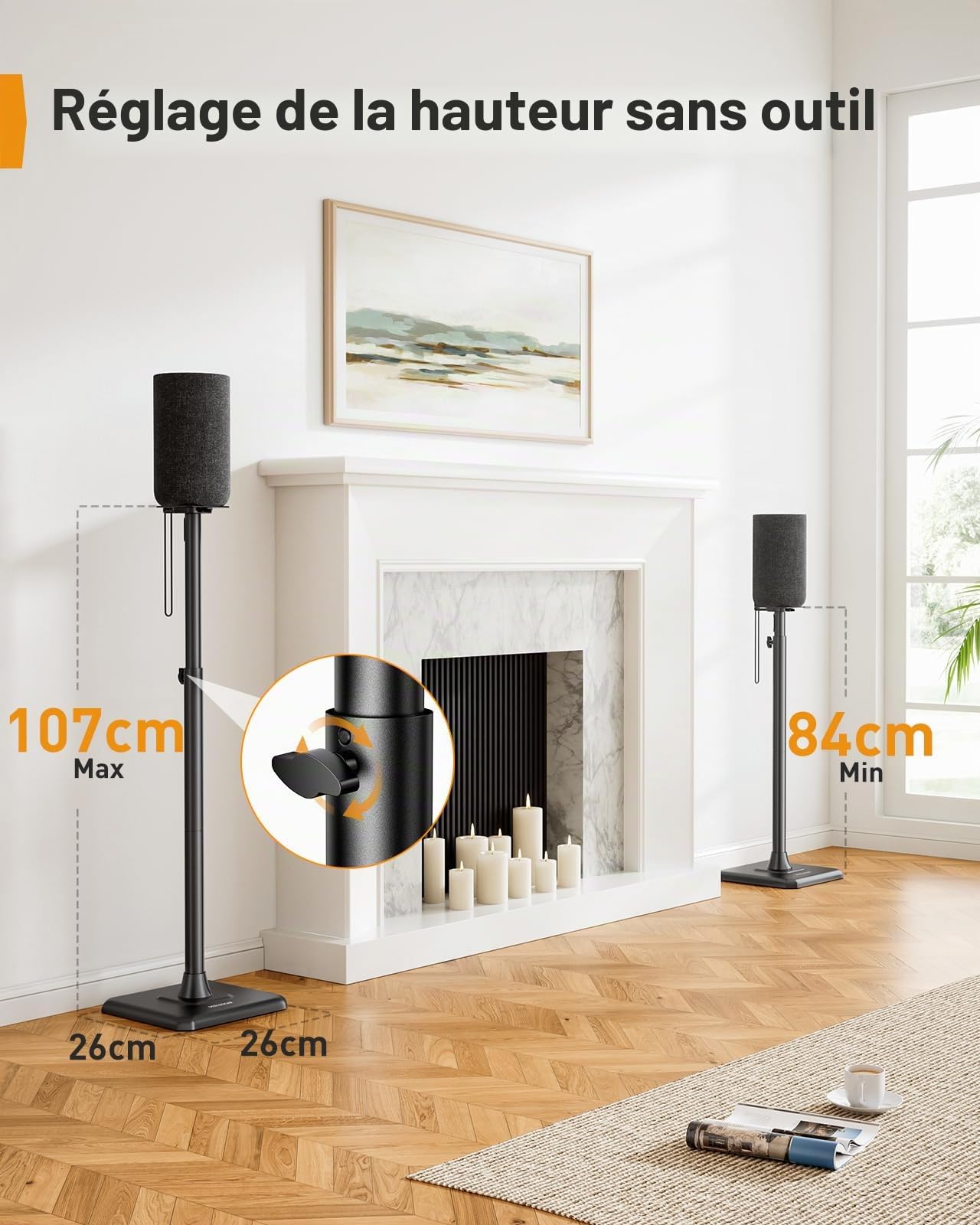 Perlegear Supports de Haut par Paire, Hauteur réglable de 83,8 à 106,7 cm avec Gestion des câbles et capacité de 6 kg, Parfait comme Support Enceinte ou Support D'enceinte, PGSS12