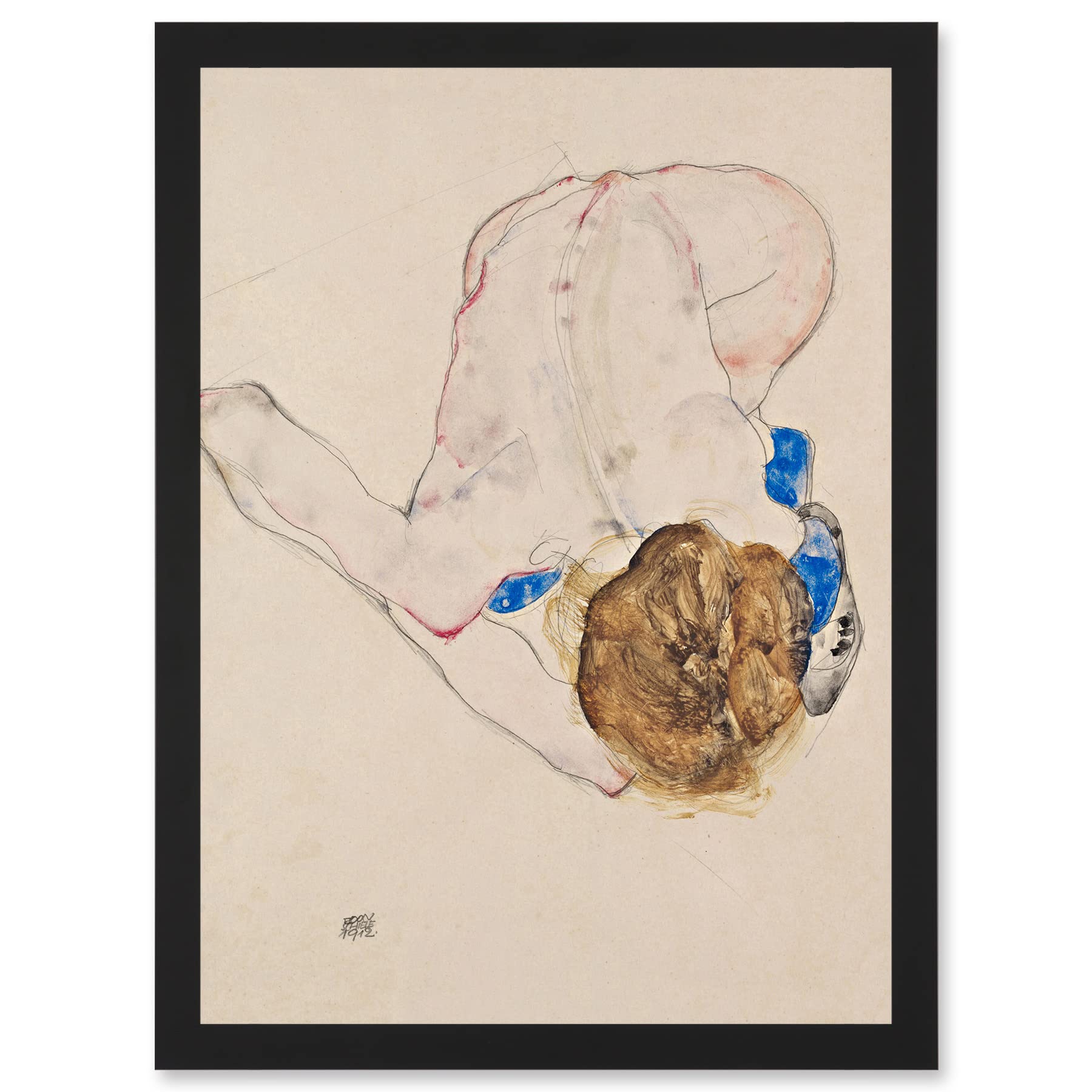 Wee Blue Coo Egon Schiele Model With Blue Stockings Artwork Framed Wall Art Print A4