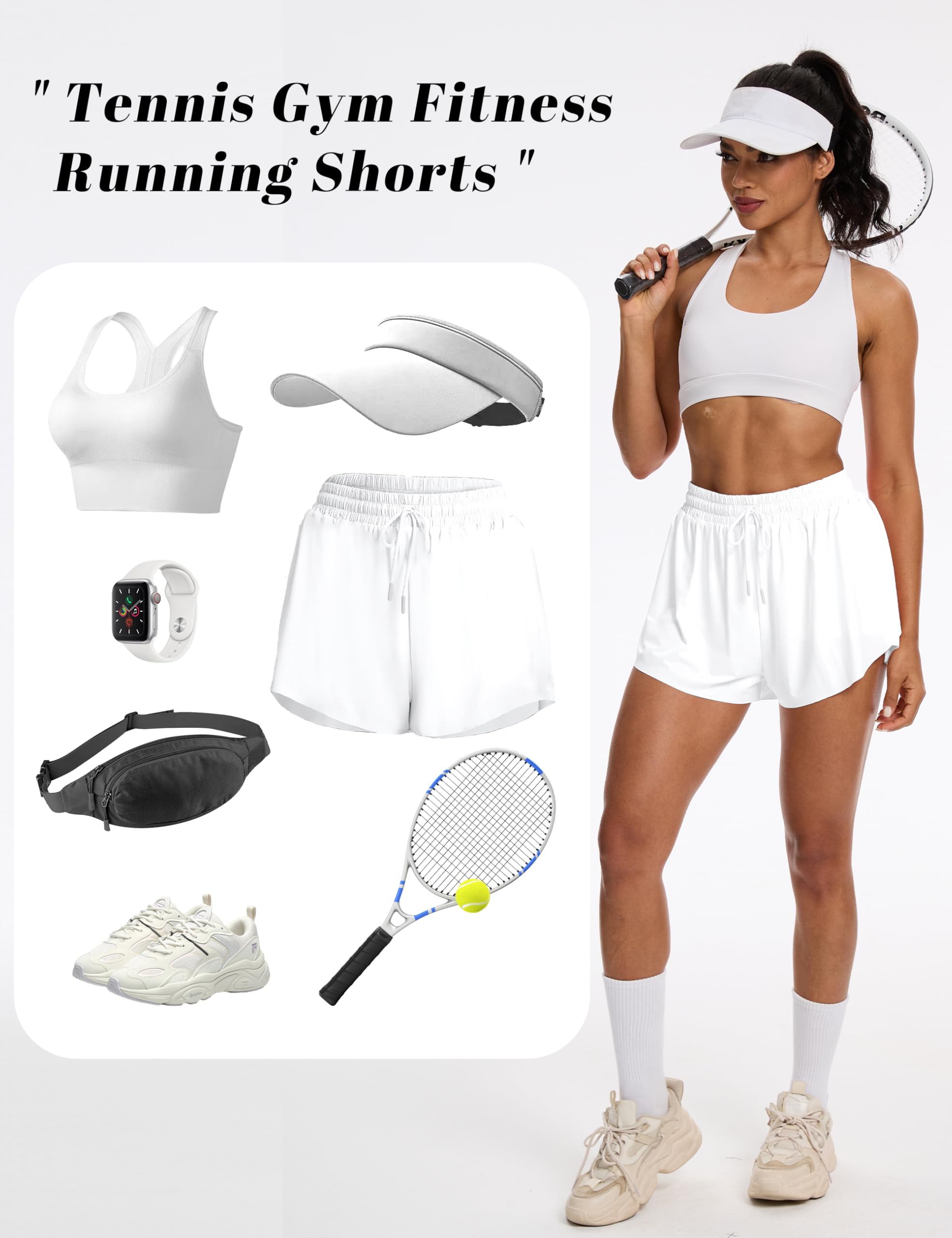 Pantalones Cortos Deportivos para Mujer, 2 en 1, para Tenis, Gimnasio, Fitness, Correr, con 2 Bolsillos, Negros, para Entrenamiento, con Cintura elástica y Forro Interior