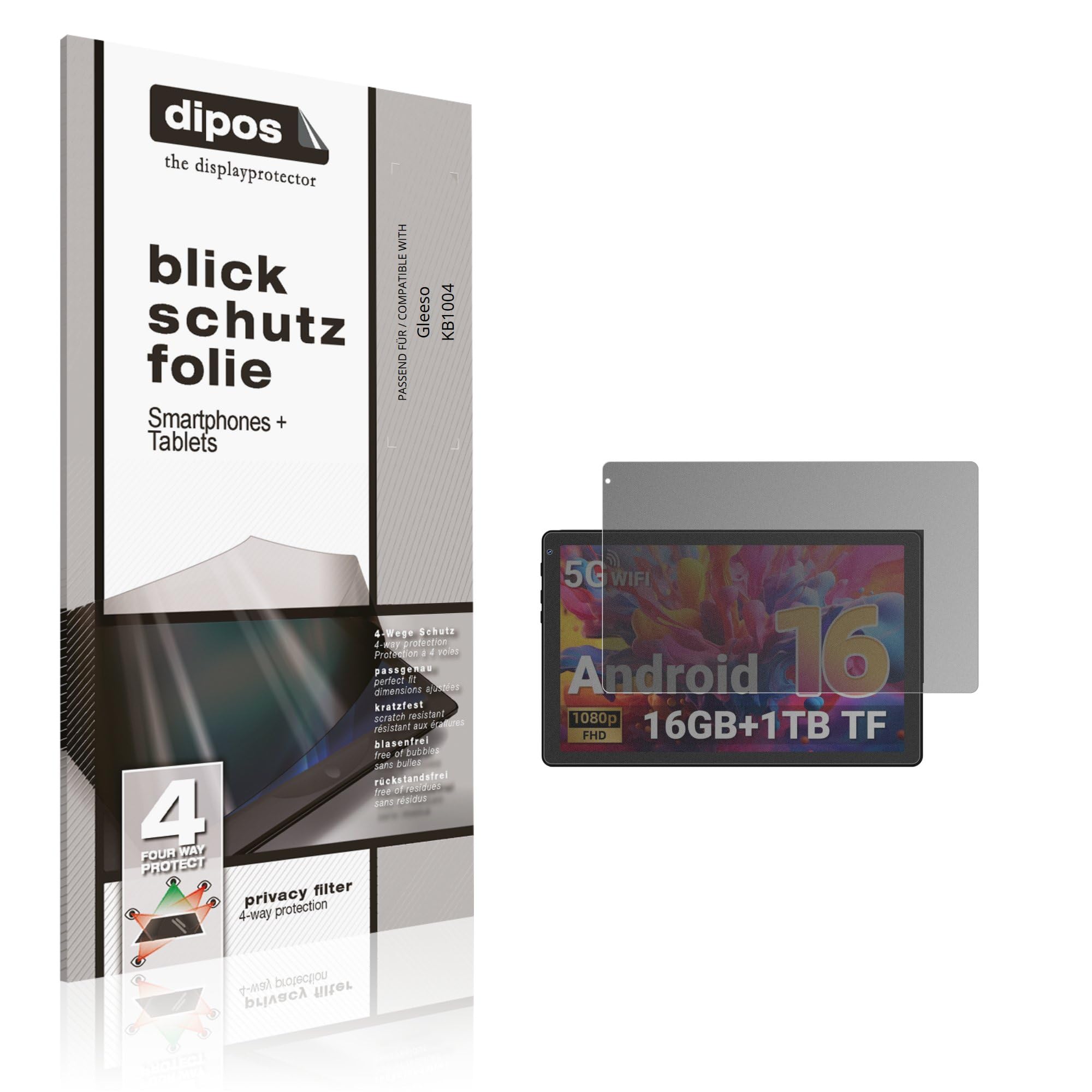 dipos Protector de Pantalla Antiespía para Gleeso KB1004 | Película protectora mate, filtro de privacidad 4 vías, ajuste perfecto, antiarañazos, sin burbujas, autoadhesivo