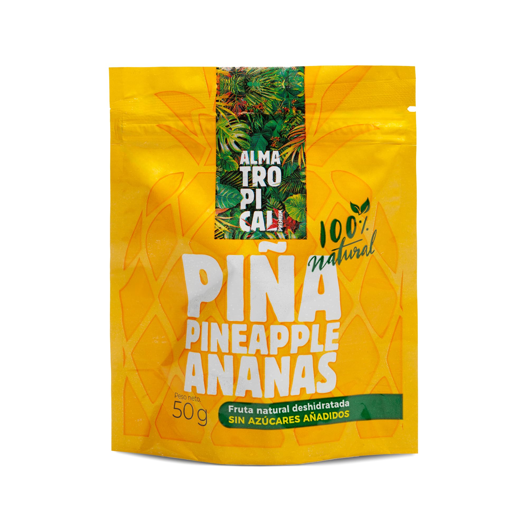 Alma Tropical - Piña Deshidratada Completamente Natural de Costa Rica (Caja 24 x 50g) | Snack saludable, Sin azúcares añadidos, Sin Alérgenos, Sin Glúten, Sin Conservantes