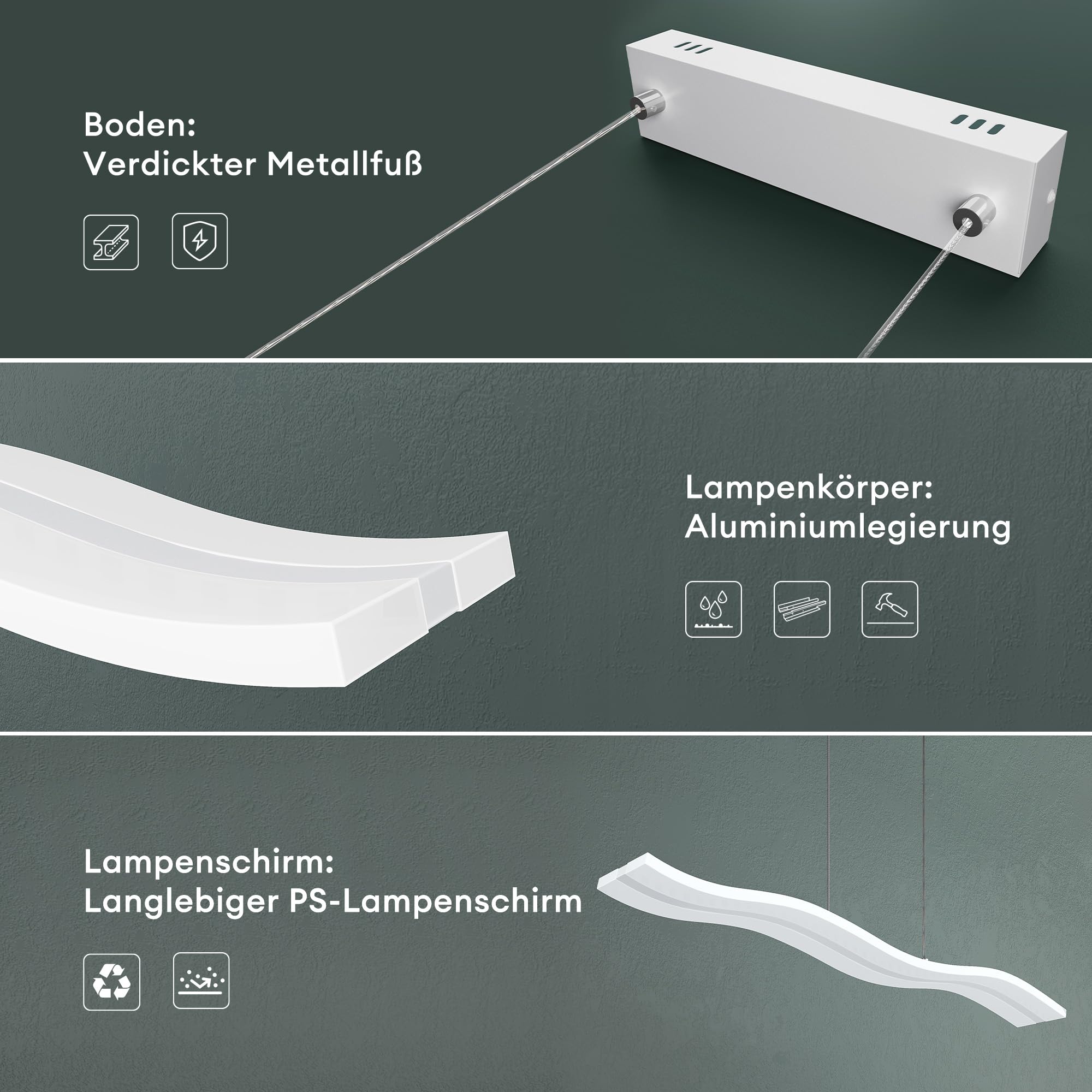 Mai & Mai Pendelleuchte Esstisch dimmbar Hängelampe Nachtmodus weiß | LED Hängeleuchte mit Fernbedienung für Esszimmer, Verstellbares Kabel Pendellampe für Wohnzimmer küche Alivetta3300