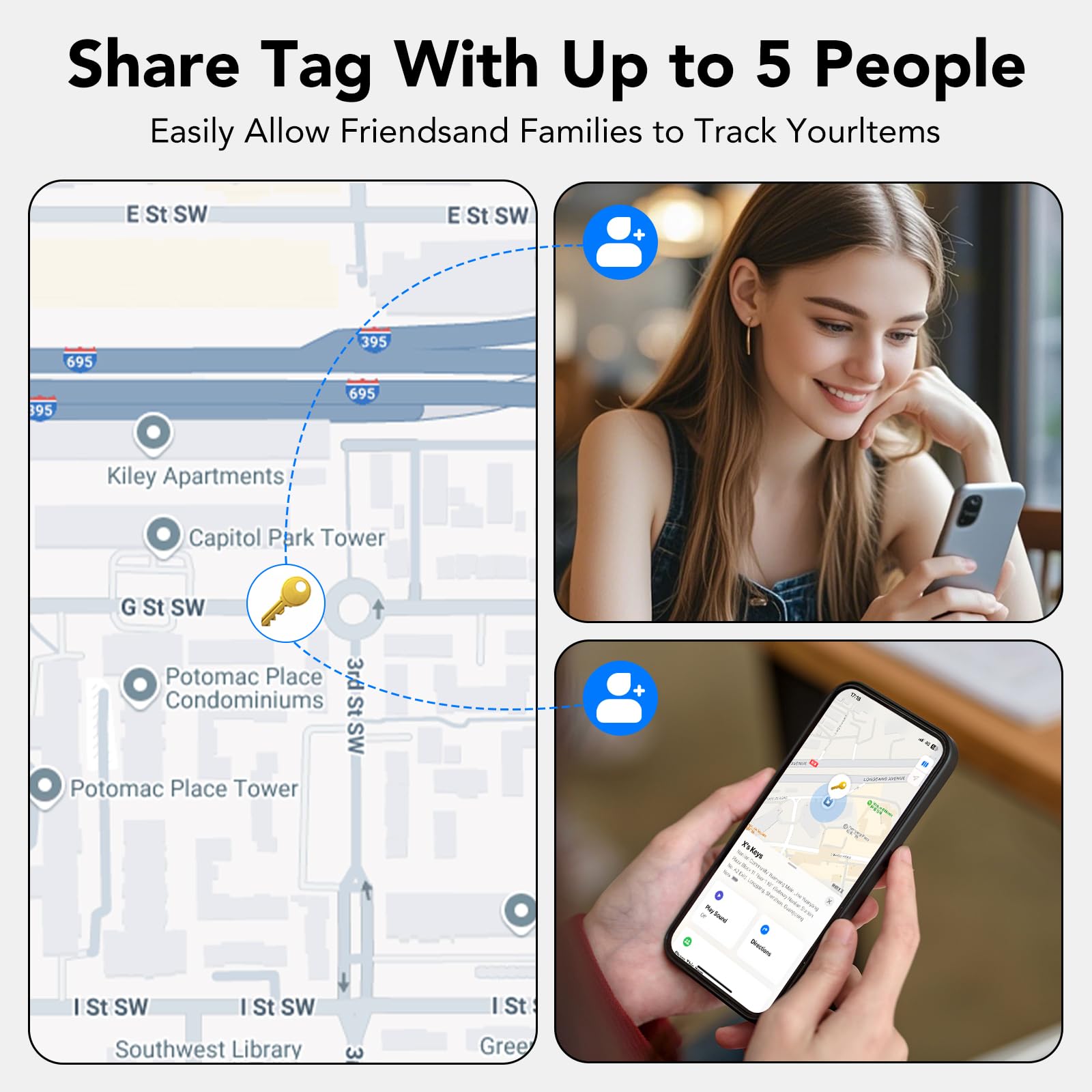 Traceur Tag Localisateur D’Objets Bluetooth Lot de 4, Fonctionne avec l’app Localiser Apple (Uniquement iOS), Batterie Remplaçable, IP67 Imperméable, Our Valises/Portefeuilles/Clés/Sacs/Bagages