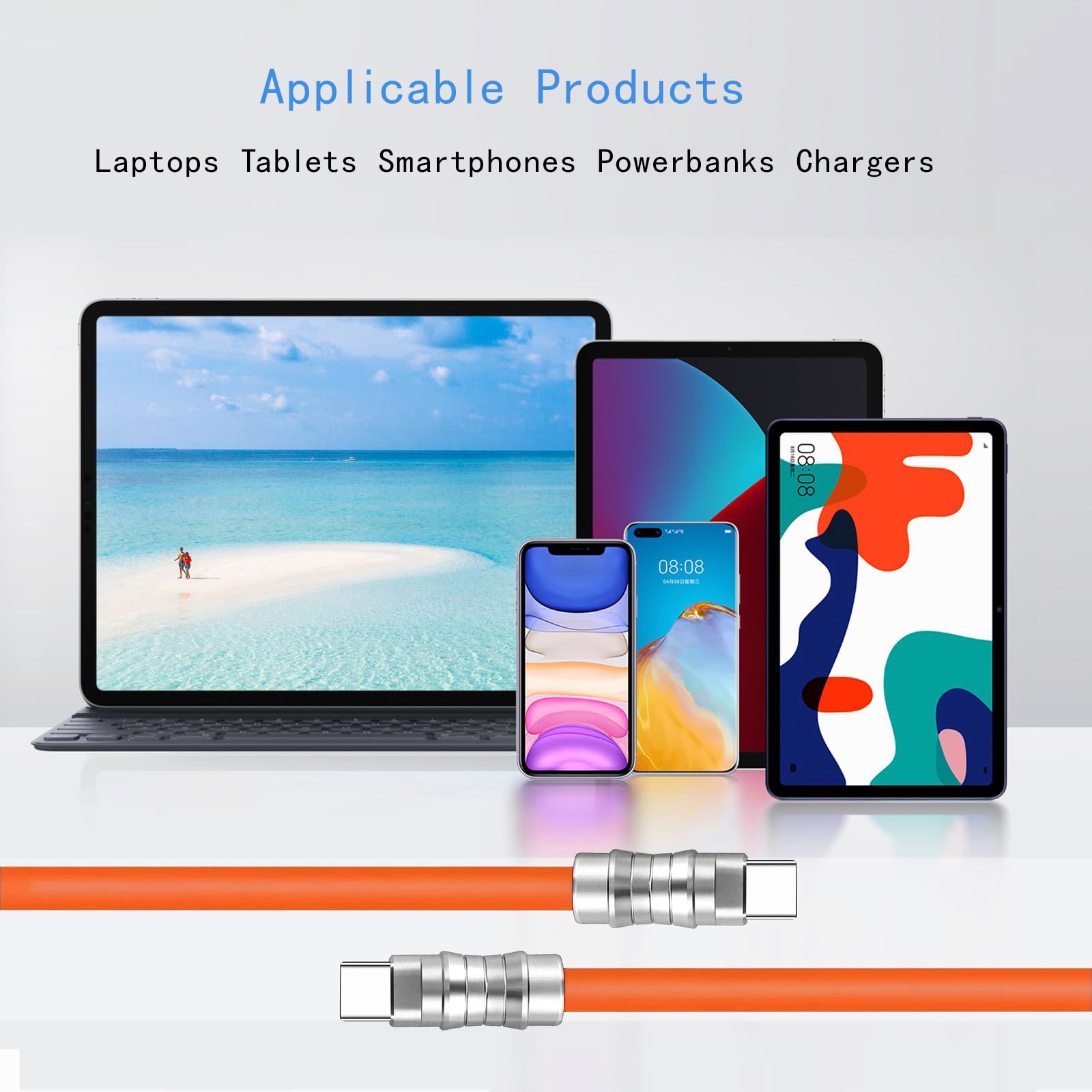 2 x silikonowy kabel USB C do USB C, 2 m, ultra elastyczny i miękki, USB typu C 100 W, przemysłowy kabel do transmisji danych Geek PD do telefonów, tabletów, komputerów
