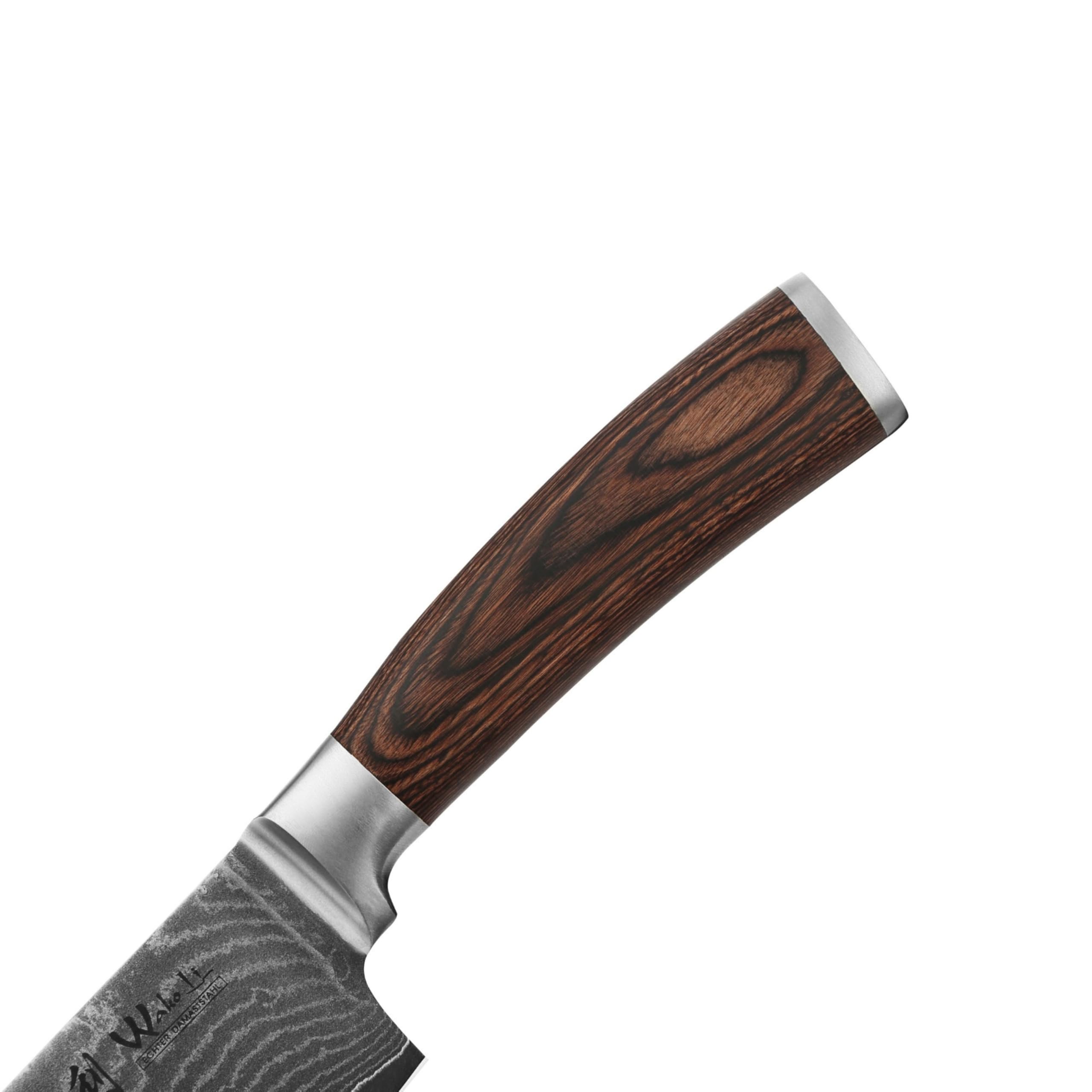 Wakoli EDIB Couteau Nakiri de Cuisine Professionnel en Damas, Lame 17,5 cm | acier damassé à 67 couches, noyau VG10, manche en bois de pakka, lame tranchante et précise pour les travaux en cuisine