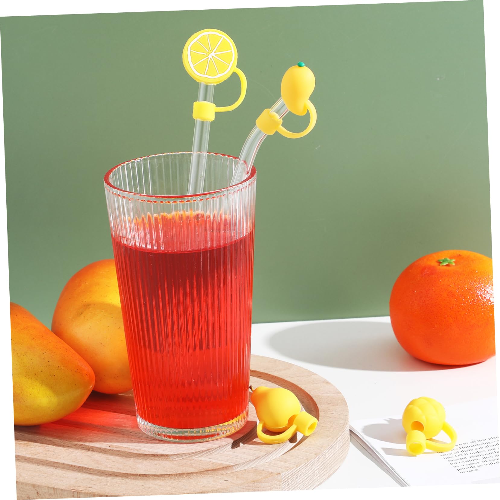 IMIKEYA 5 Sätze Glasstrohhalm-set Glasstrohhalme Glastrinkhalme Strohhut Set Straw Cover Glasstromhalm Strohstopper Strohaufsätze Aus Silikon 8 Stück * 5