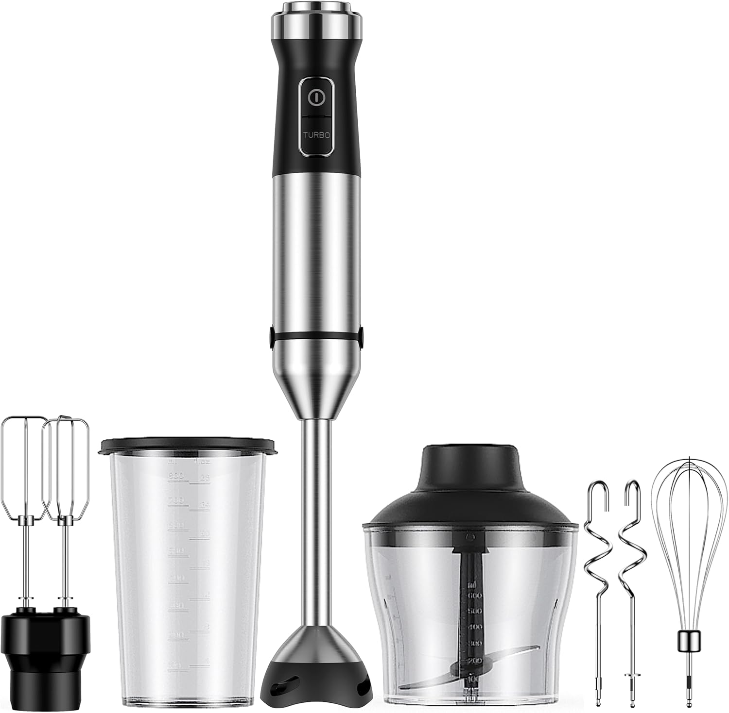 6-in-1 Immersion Blender, 1000W Hand Blender with 20 Speeds, Scratch-Resistant Stick Mixer with Whisk, Chopper, Beaker, Egg Beaters & Dough Hooks – Heavy Duty Hand Mixer, Black 6-in-1 Immersion Blender, 1000W Hand Blender with 20 Speeds, Scratch-Resistant Stick Mixer with Whisk, Chopper, Beaker, Egg Beaters & Dough Hooks – Heavy Duty Hand Mixer, Black