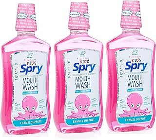 Spry Xylitol Kids Mouthwash Fluoride Free, Xylitol Mouthwash Alcohol Free with Enamel Support, Dry Mouth Mouthwash, Gentle, Natural Bubble Gum - 16 fl oz (Pack of 3)