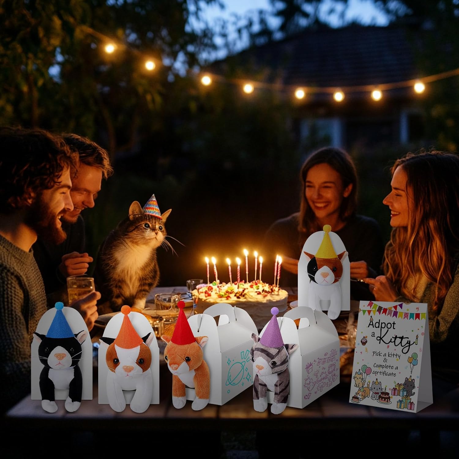 HyDren 33 Pcs Adopt Party Favors Include Adoption Sign Animal Adoption Plush Certificate Pet Stuffed Birthday Hats Paper Boxes White for Adopt an Animal(8 Cat)