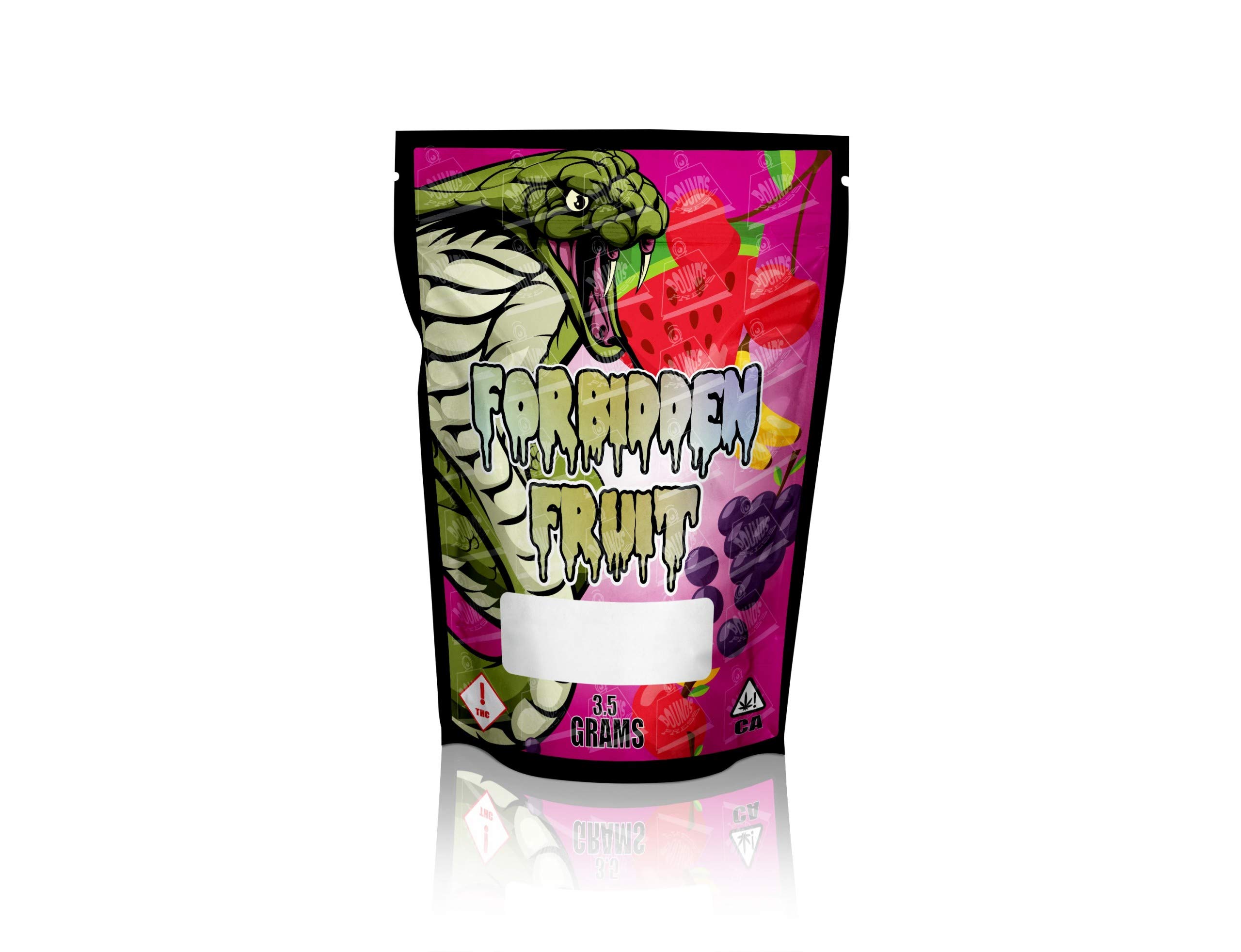 Pound's Press 3.5g, 1/8oz Mylar Bag Stickers - Printed High Gloss Vinyl Label with Strain Design (Forbidden Fruit, Pack of 128)