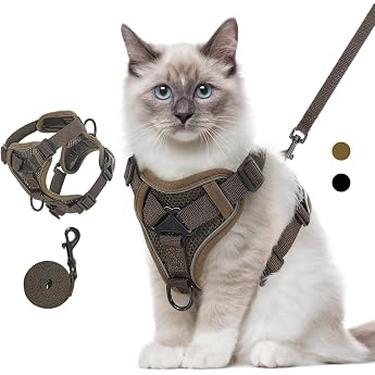 VavoPaw Cat Harness and Leash Set for Kitten Puppy Walking Adjustable Cat Harness with Reflective Stripes Breathable Mesh Escape Proof Pet Safety Vest Coffee M