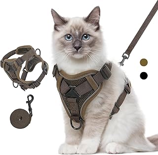 VavoPaw Katzengeschirr mit Leine Ausbruchsicher, Verstellbar Katze Brustgeschirr mit Reflektierend Streifen & Atmungsaktiv Netzgewebe, Weich Haustier Geschirr für Katzen Kätzchen Welpen, M Kaffee product image