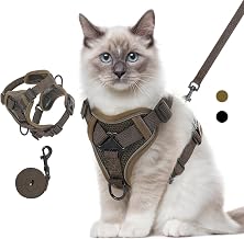 VavoPaw Harness and Lead Set for Cats, Kittens, Puppies, Walking | Adjustable Kitten Harness with Reflective Strip, Breathable Mesh, Anti-Escape Soft Safety (Coffee,M)