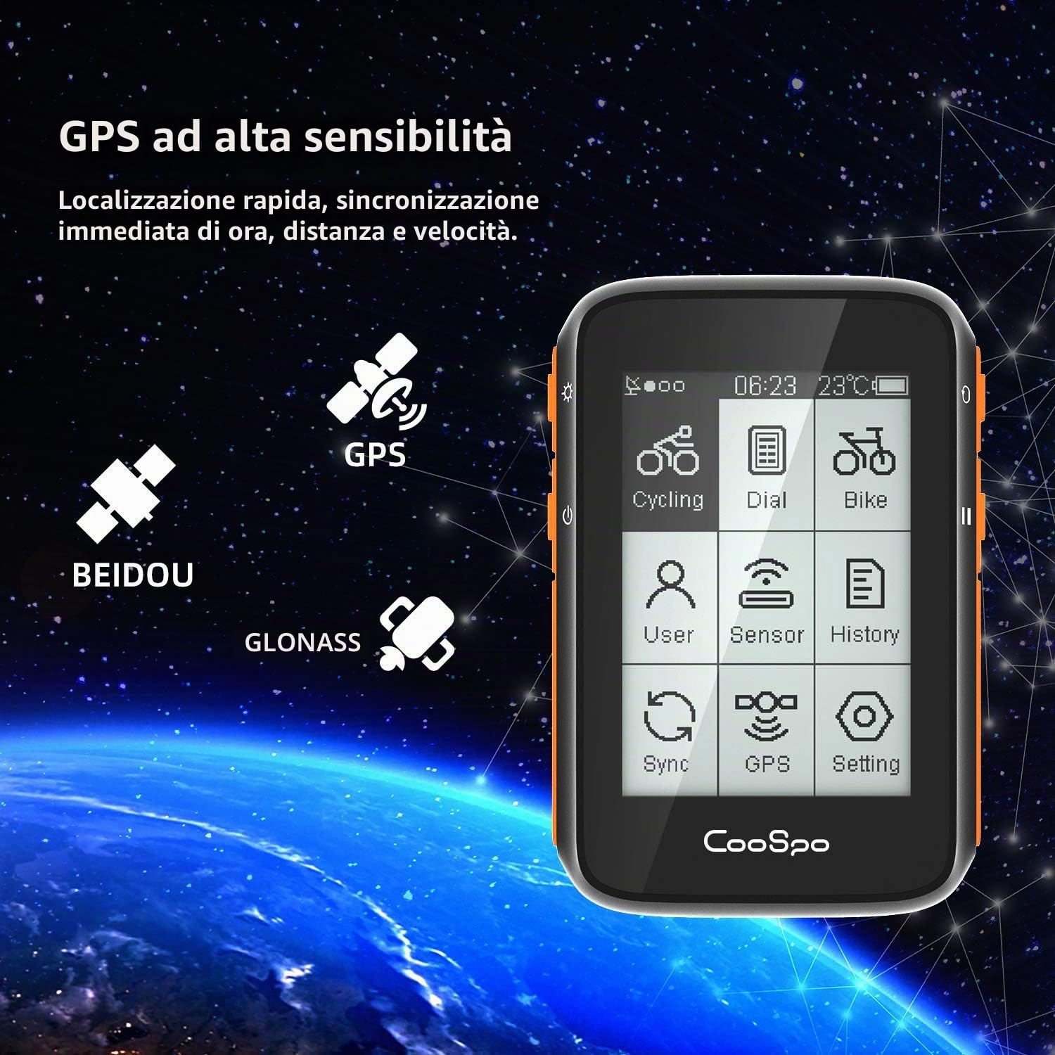 COOSPO BC200 Ciclocomputer GPS Bluetooth 5.0 ANT+, Computer Bicicletta Senza Fili Wireless con LCD schermo 2.4" Retroilluminazione Automatica, Tachimetro Contachilometri Bici Impermeabile IP67