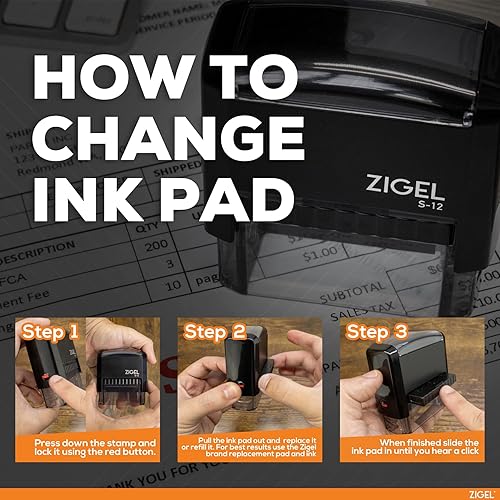 Miniatura 5 de ZIGEL - Sello de dirección de retorno personalizado, sello de goma autoentintado, 3 líneas, elige entre 15 colores de tinta