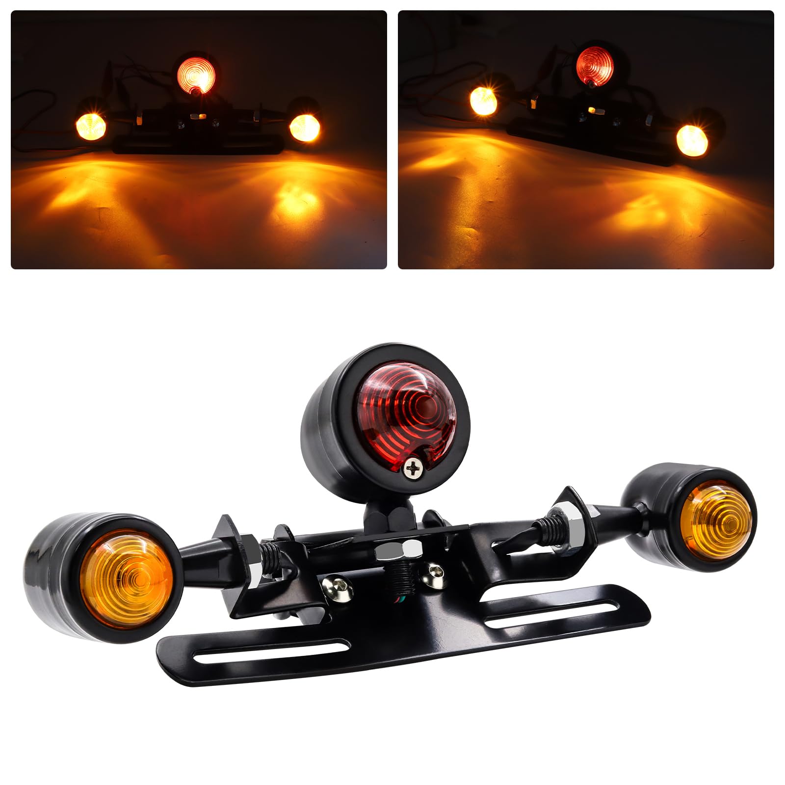 ZHHXYanh Motorcycle Tail Brake Light with License Plate Bracket Holder, 12V Motorcycle Rear Stop Lamp with Turn Signals, 3 in 1 Motorbike Daytime Running Light Black