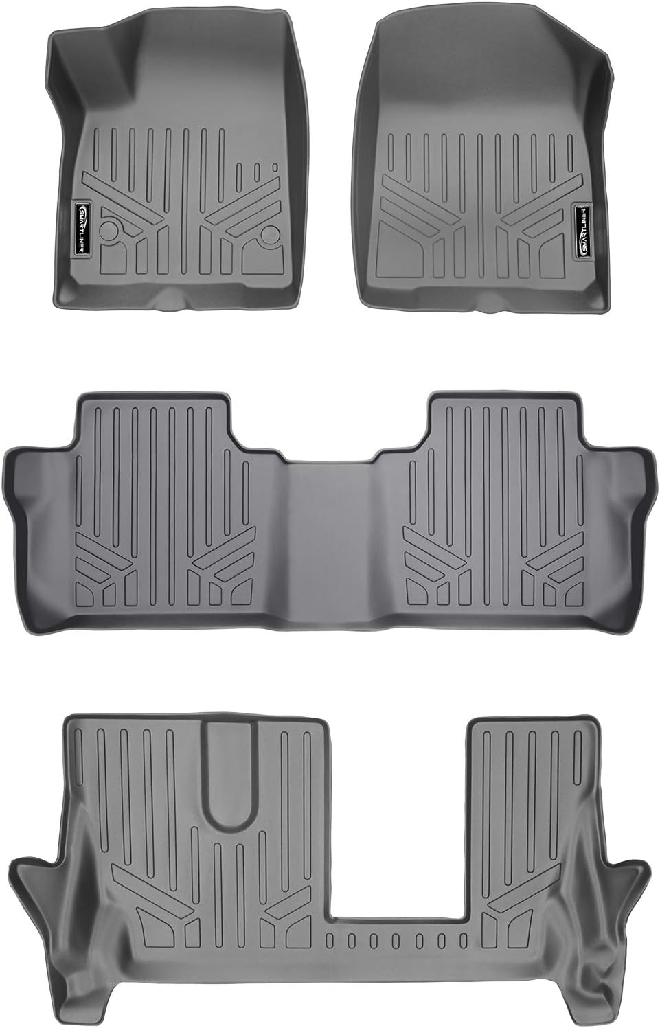 MAXLINER Custom Fit Floor Mats 3 Row Liner Set Grey for 2020 Cadillac XT6 with 2nd Row Bench Seat