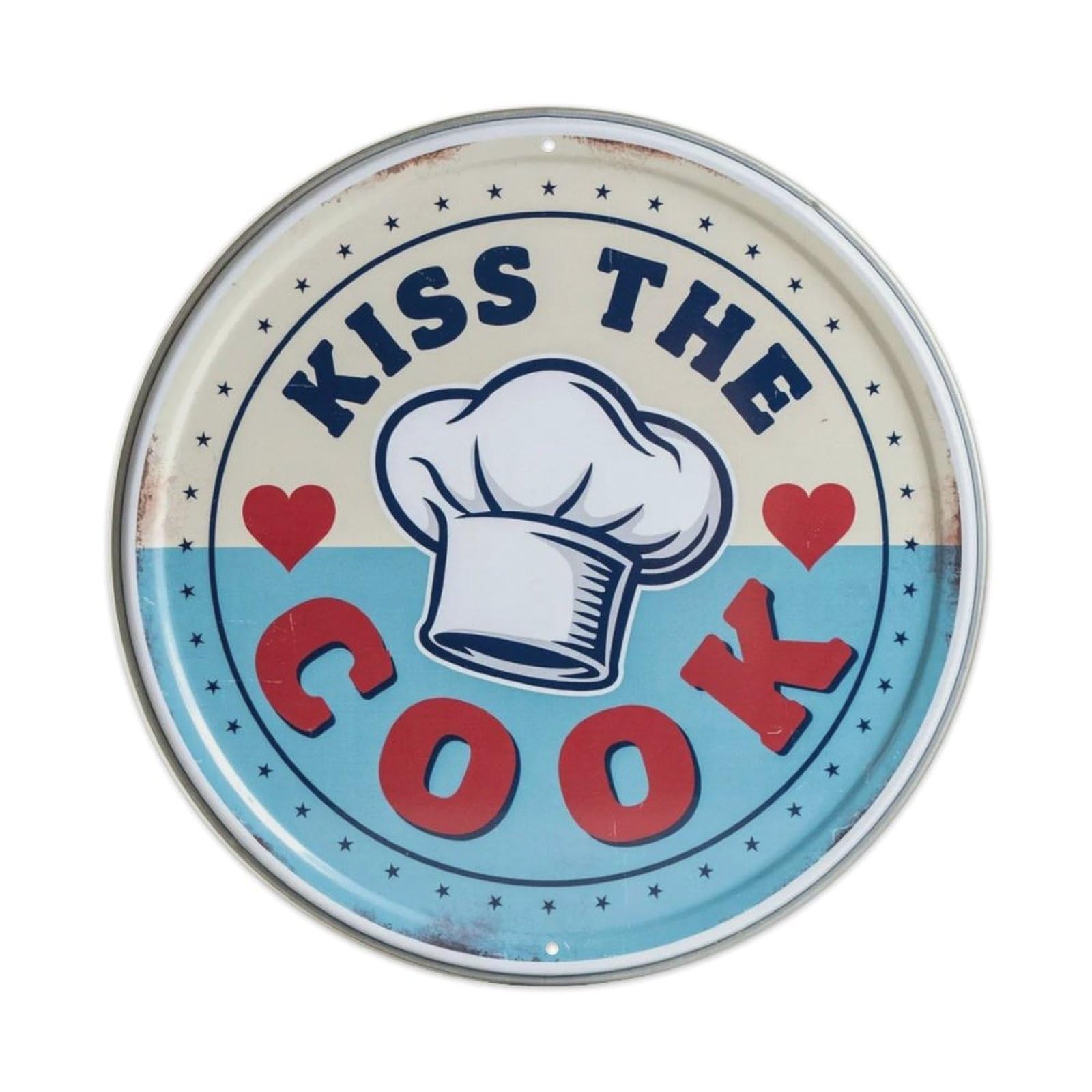 Kiss The Cook Funny Round Metal Tin Sign Plaque