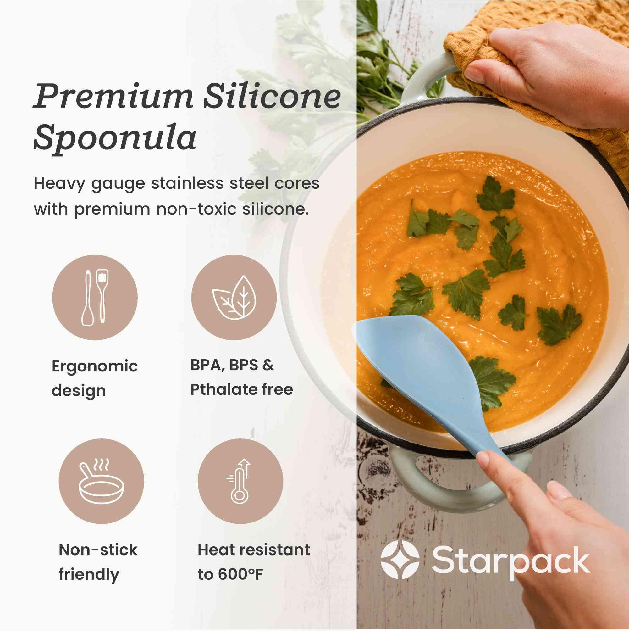 Starpack 'The All Rounder' Premium Silicone Spoonula Spatula - Up to 600°F Heat Resistant Spatula Spoons - Best Silicone Spoonulas - Rubber Spoon Spatulas - Kitchen Spoon Spatulas for Cooking