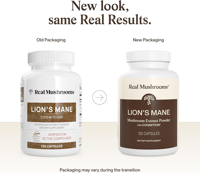 Real Mushrooms Lion's Mane Capsules, Brain, Focus and Cognition, 120ct image 2