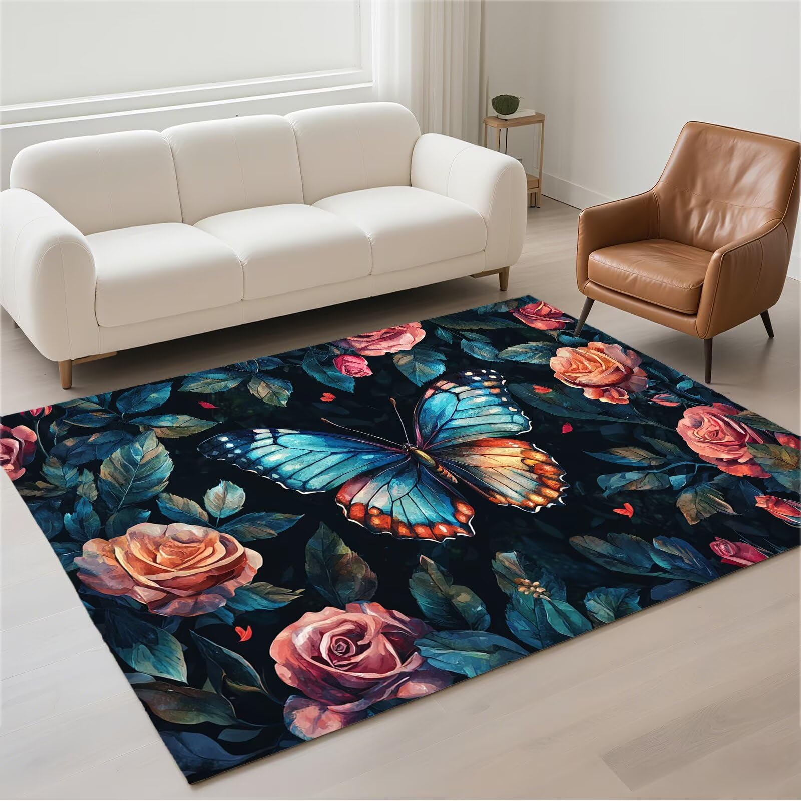 Tapis en pile bouclée douce motif butterfly grand format lavable 13-744
