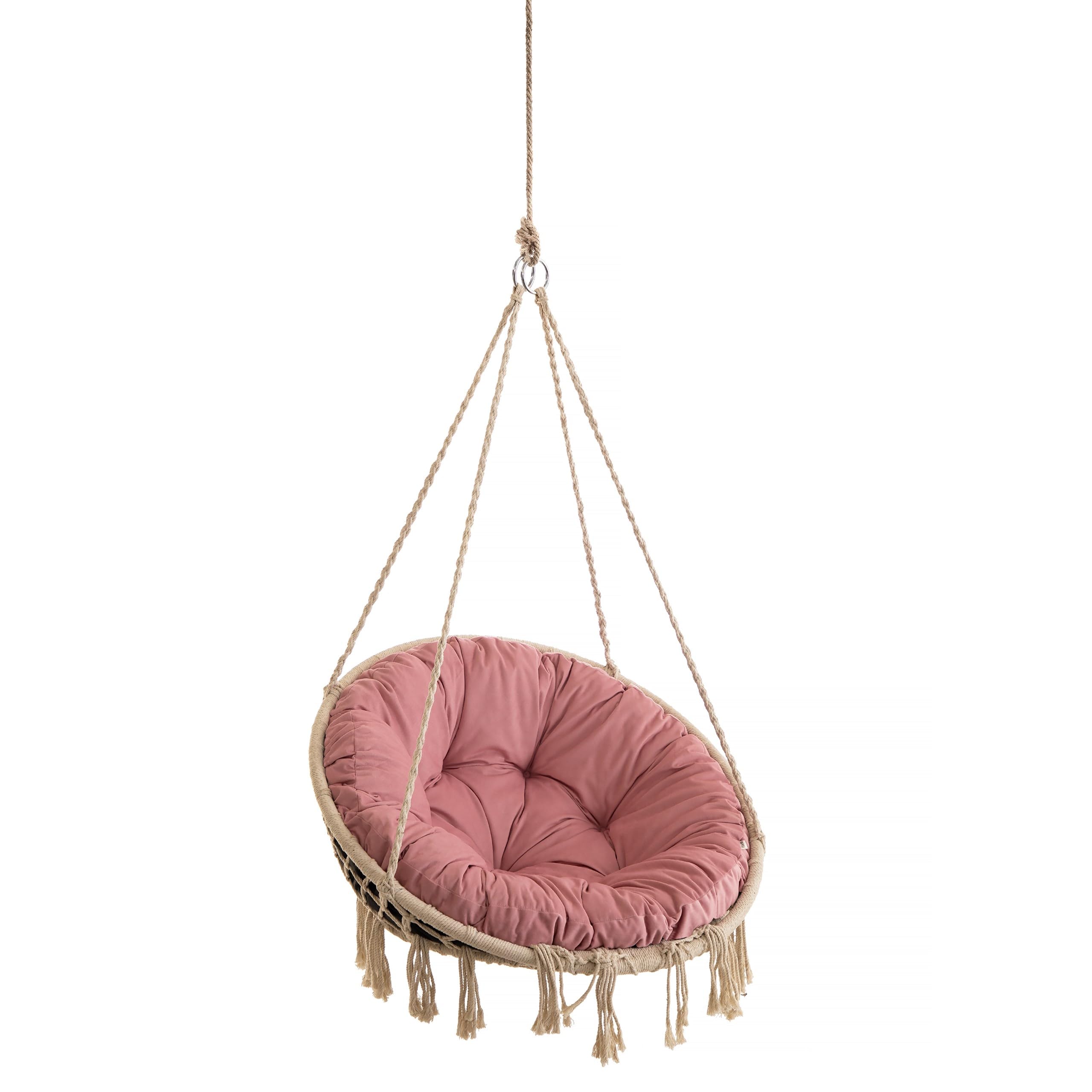 PillowPrim Velvet Kissen für Hängesessel, Sitzkissen für Stuhl, Hängekorb Sessel, Indoor Kissen, Waschbar Auflage, Rund, Swing, Schaukelkissen, Rosa, 92 cm