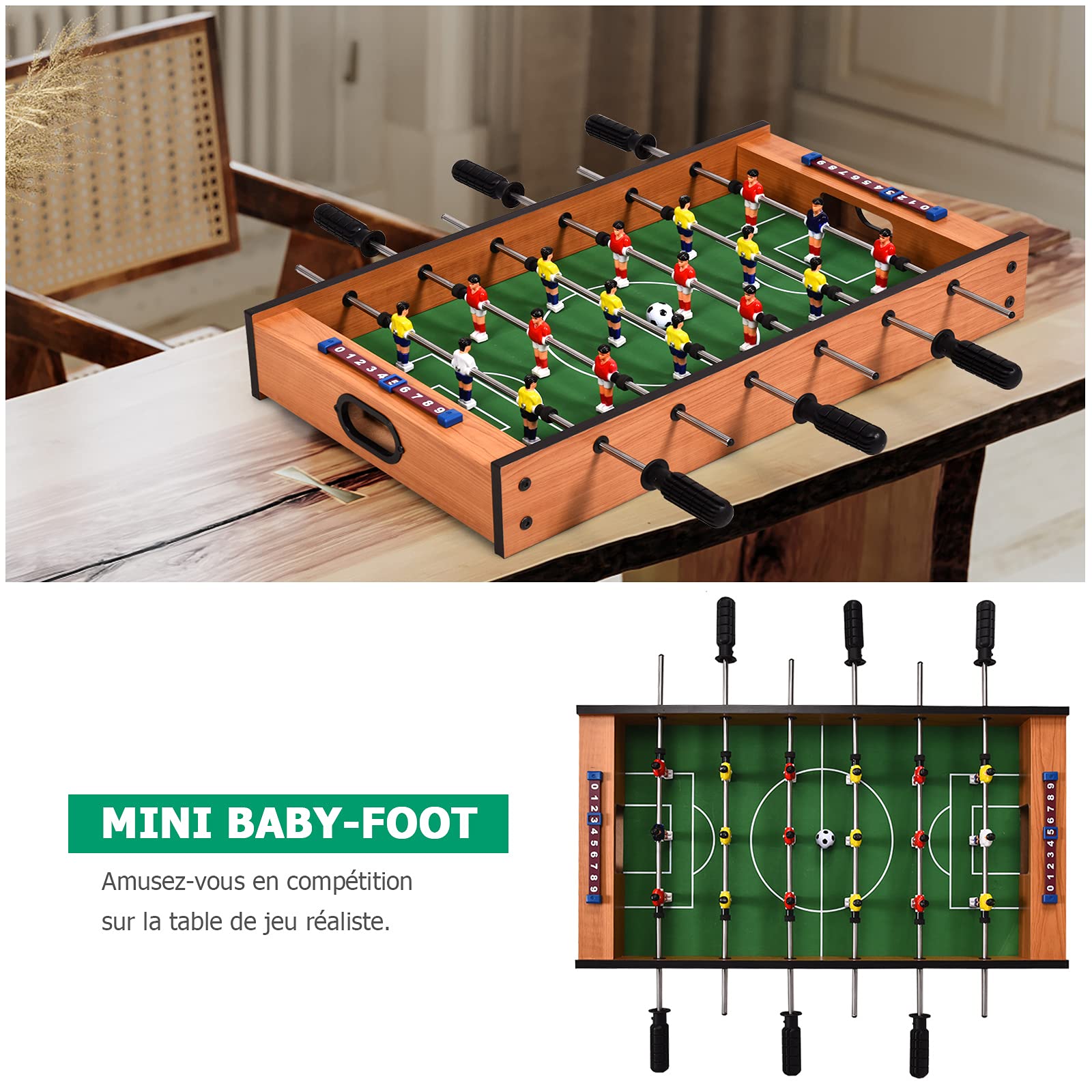 DREAMADE 2 en 1 Table de Jeu Multifonctionnelle en Bois Baby Foot + Hockey Accessoires Riches Utilisation Large pour Maison Bureau Camping