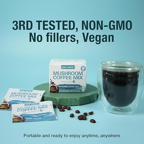Miniatura 6 de ECO-TASTE Mezcla de café de hongos, diseñada para la inmunidad con licopeno, Maitake, hongo Reishi - 12 sobres