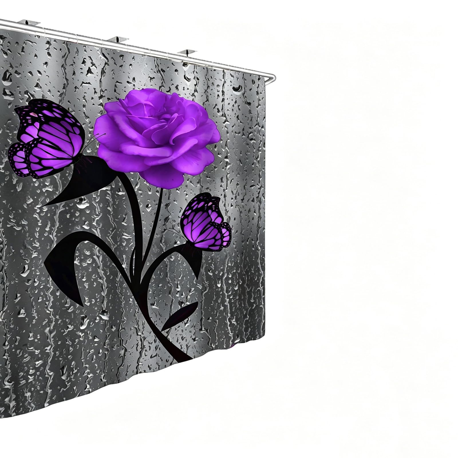 Rideau de douche floral tissu imperméable polyester 90x180 pour baignoire