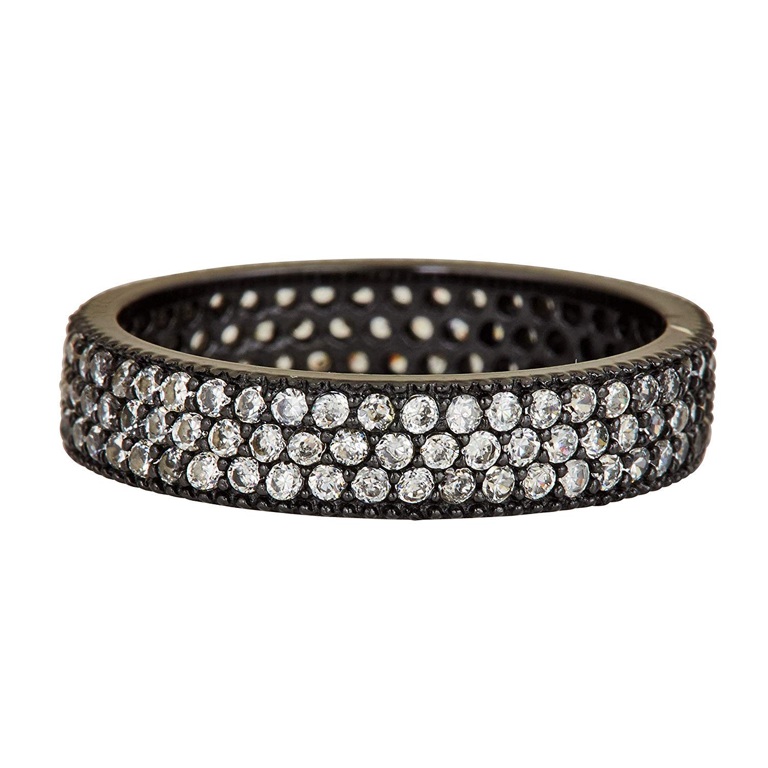 Sterling Silver White, Rose, Yellow, Black Cubic Zirconia 3 Row Pave Eternity Band Rings