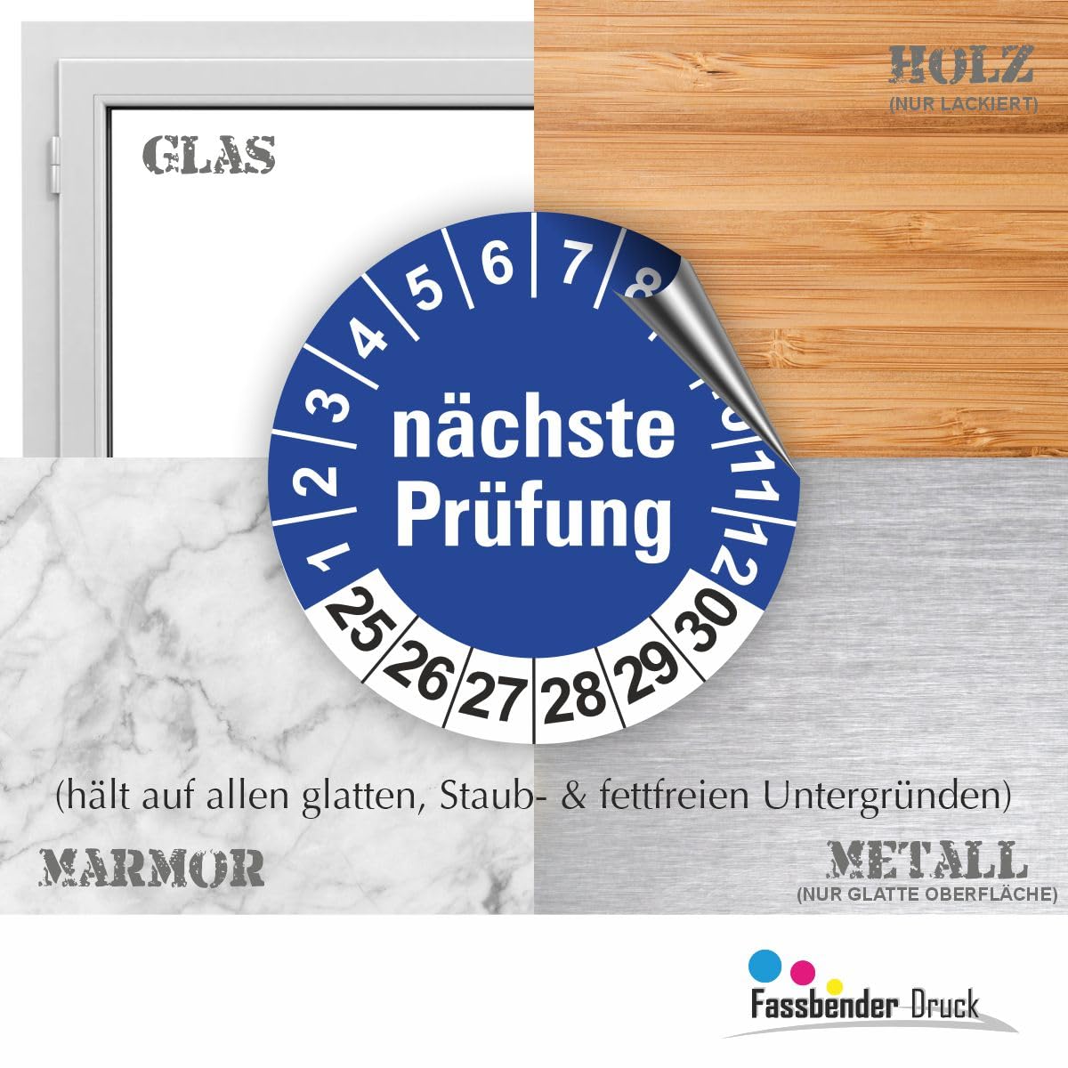 Hochwertige Prüfetiketten FD-2 NÄCHSTE WARTUNG Ø 30mm - Selbstklebende PVC-Folie - Wartungsetiketten für Prüfung - Prüfplakette für Prüfungsnachweis (500 Stück)