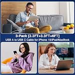 Car Carplay Cable for iPhone 17 16 15 ，3-Pack [3.3FT+3.29FT+6FT] USB A to USB C Cable for iPhone 17 16 15，for iPad Pro/Air/Mini，for Galaxy S25 S24，for MacBook Pro/Air and More