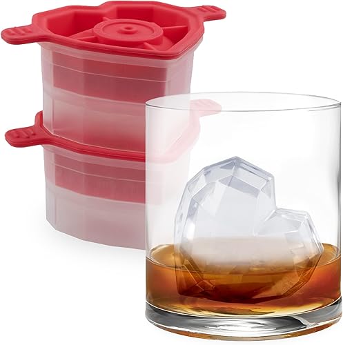Miniatura 9 de Tovolo Moldes de hielo de diamante facetado, juego de 2 moldes grandes de diamante de hielo, ideal para whisky, cócteles y cualquier bebida fría,