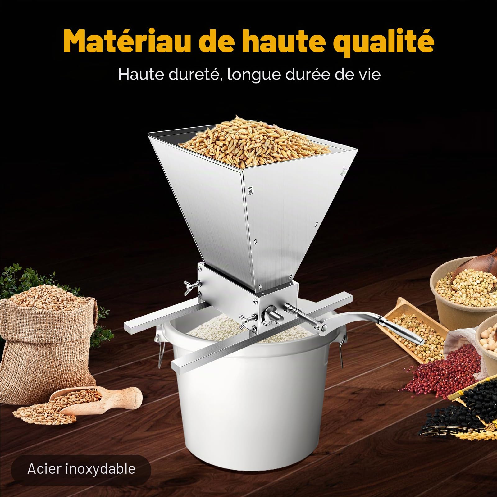 Moulin à céréales manuel, broyeur à céréales, broyeur à malt, broyeur à malt, broyeur à céréales, broyeur à céréales réglable en acier inoxydable