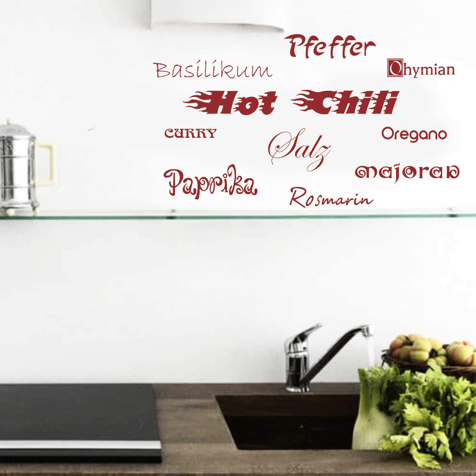 INDIGOS UG - Decalcomanie da muro - adesivi da parete - Murale - spezie, 103 x 58 cm, rosso scuro - Decorazione per soggiorno, camera dei bambini, ufficio, scuola