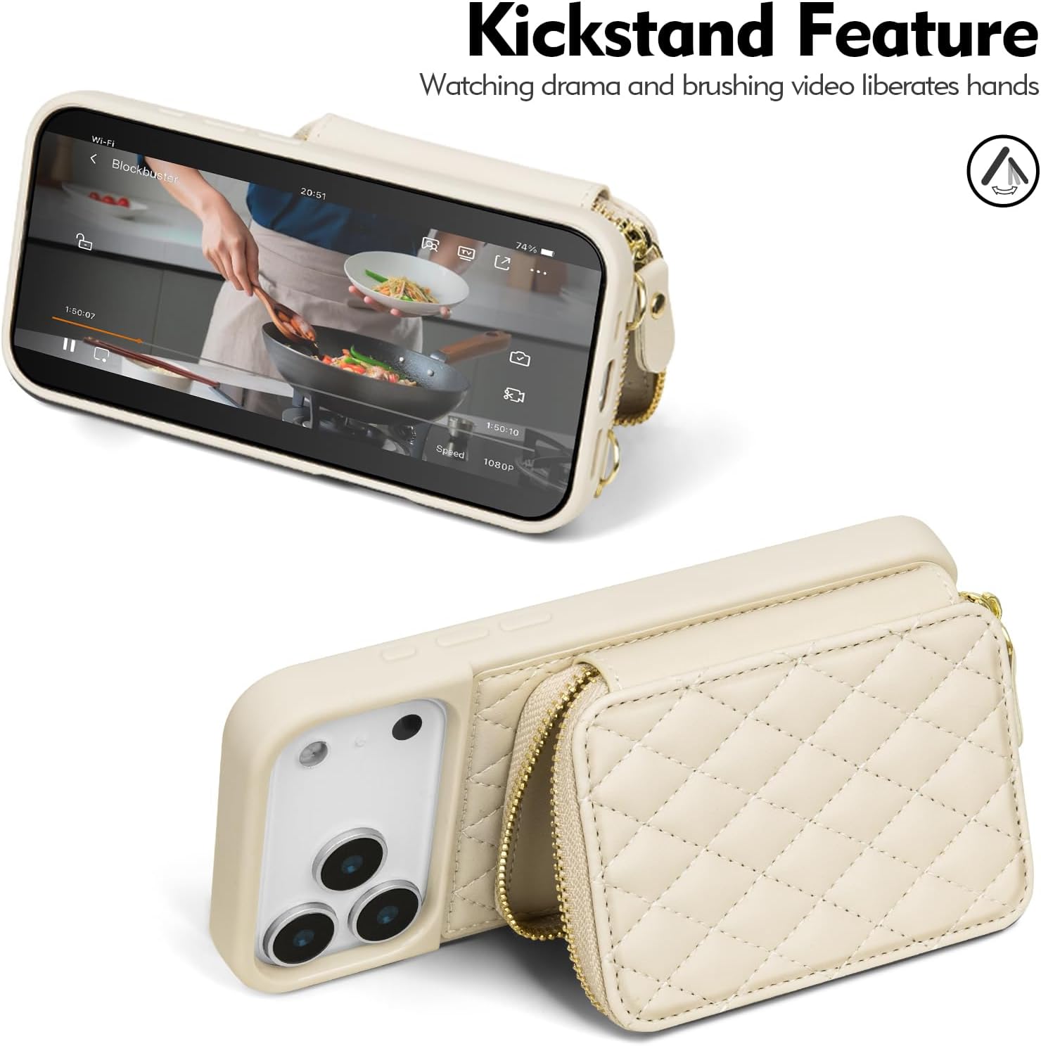 SkyEagle Compatible with iPhone 17 Pro Max Wallet Case Women,RFID Blocking Crossbody Phone Purse Case PU Leather Zipper Handbag Wrist Strap Cover Credit Card Holder,for Apple 17 Pro Max,Beige
