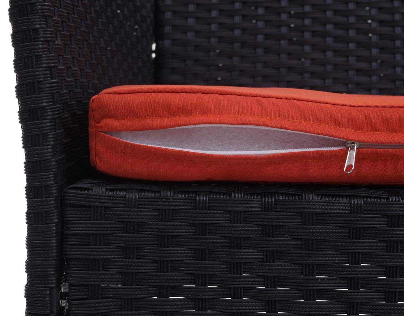Mendler Divano sofa esterno giardino 2 posti Halden 106cm polyrattan antracite con cuscino arancione