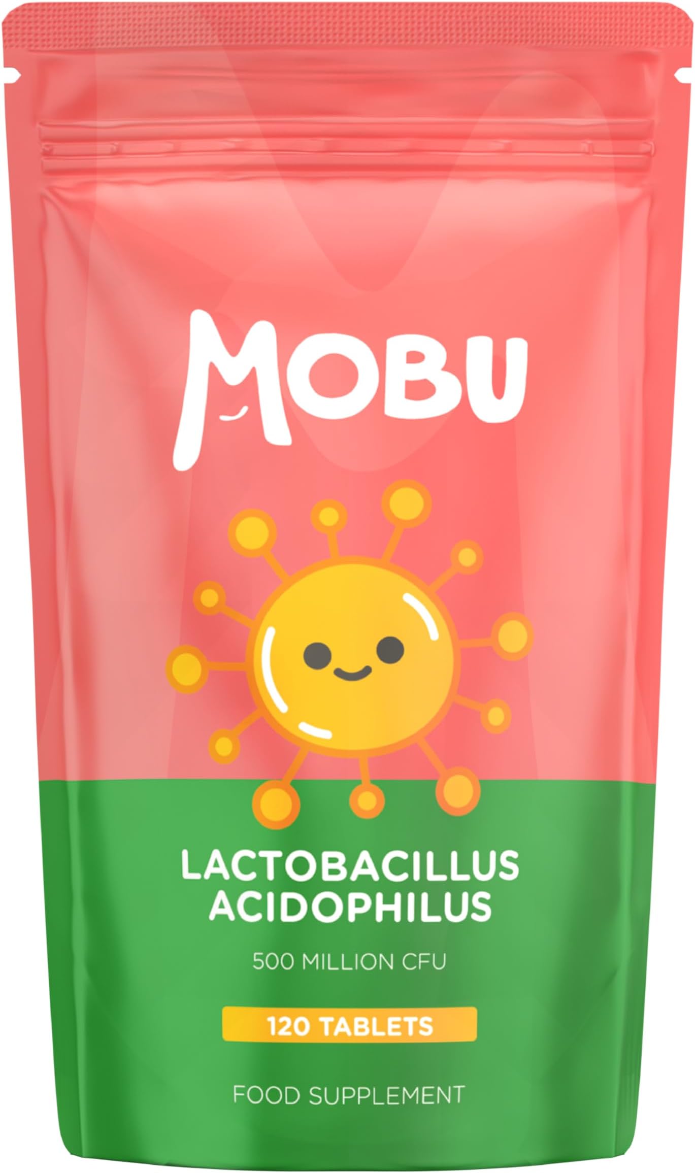 MOBU Acidophilus Lactobacillus 500m CFU 120 Probiotic Tablets – Bowel Function, Healthy Gut & Digestion Support – Vegan UK Made – GMP Approved –