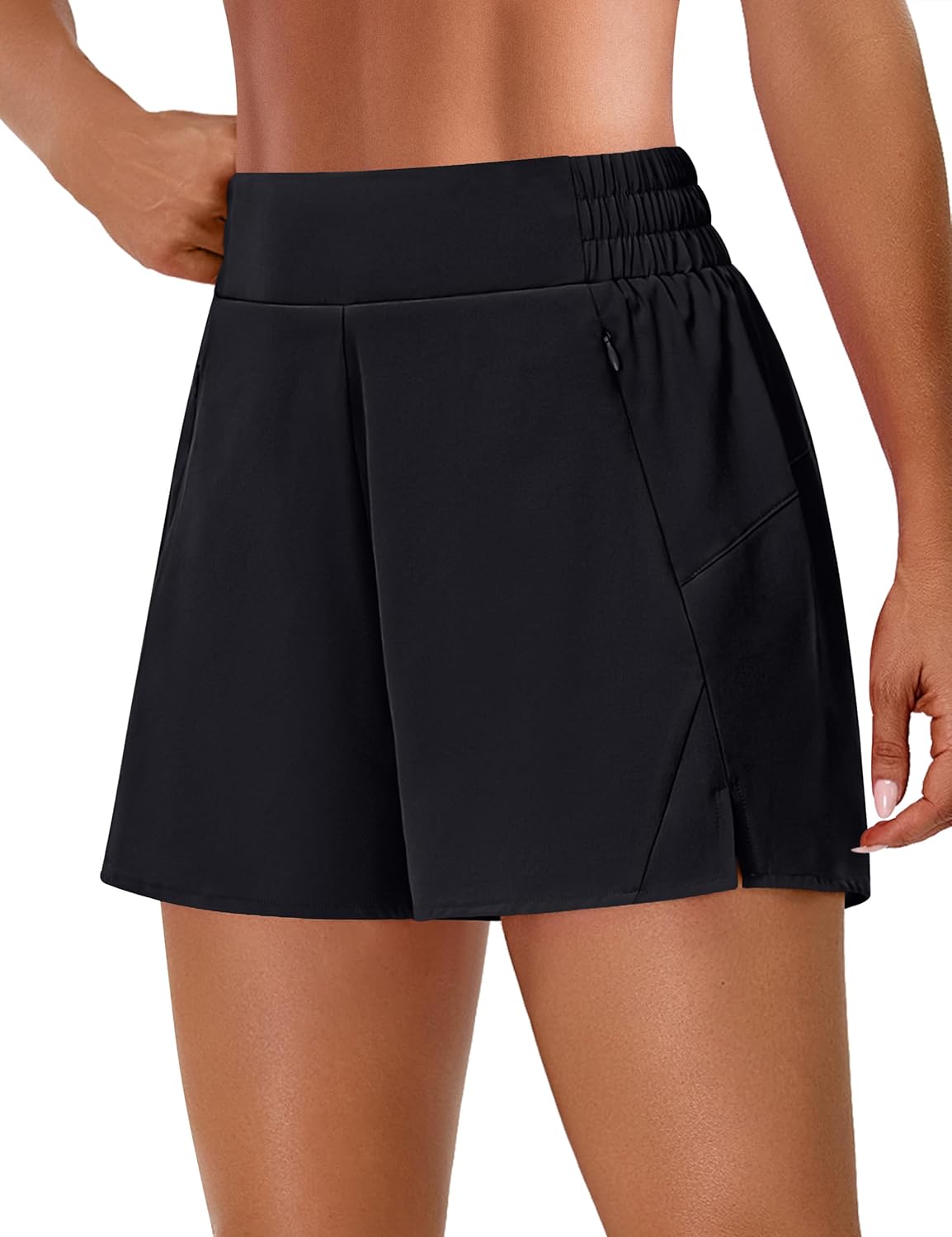 BMJL Womens 2.5" Athletic Running Shorts Gym Workout High Waisted Short with Zipper Pockets