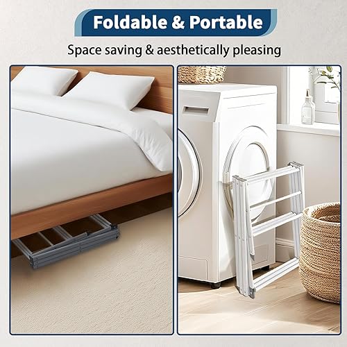 Miniatura 6 de Whitmor Estante de secado de ropa plegable tendedero de ropa de 3 niveles, estante de secado plegable, estante de ropa portátil que ahorra espacio