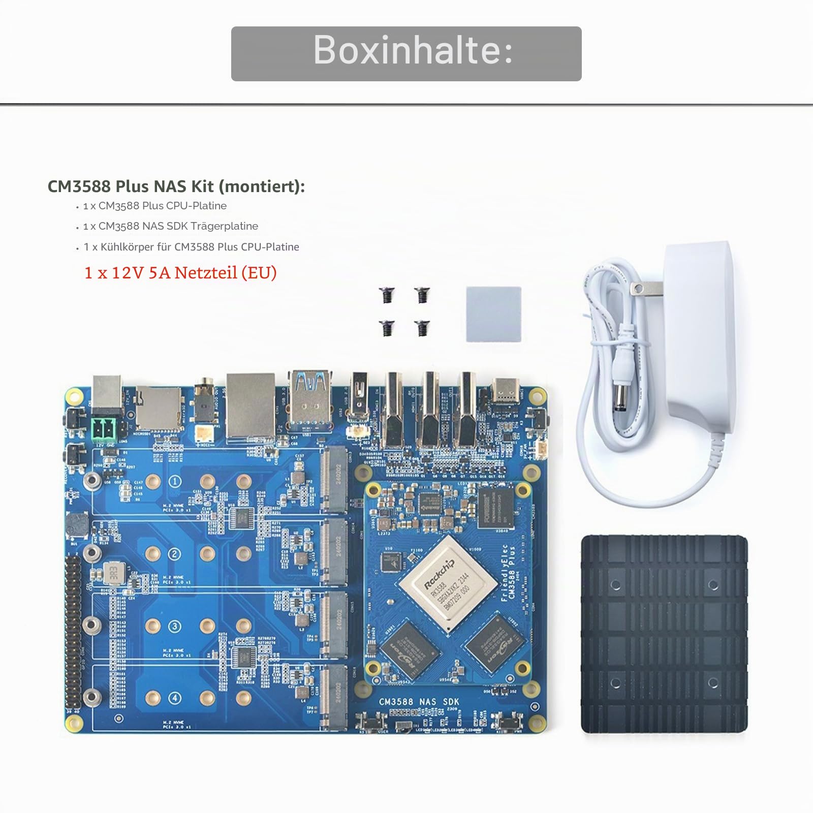 youyeetoo CM3588 Plus Mini NAS Plattform, 8K Video, RK3588,OpenMediaVault fit,16/32GB RAM, 4 x M.2 PCIe3.0 Sockel, NAS Lösungen, Home Server,Lokaler Cloud Speicher，Micro Computer (16G+64G,NAS-Kit)