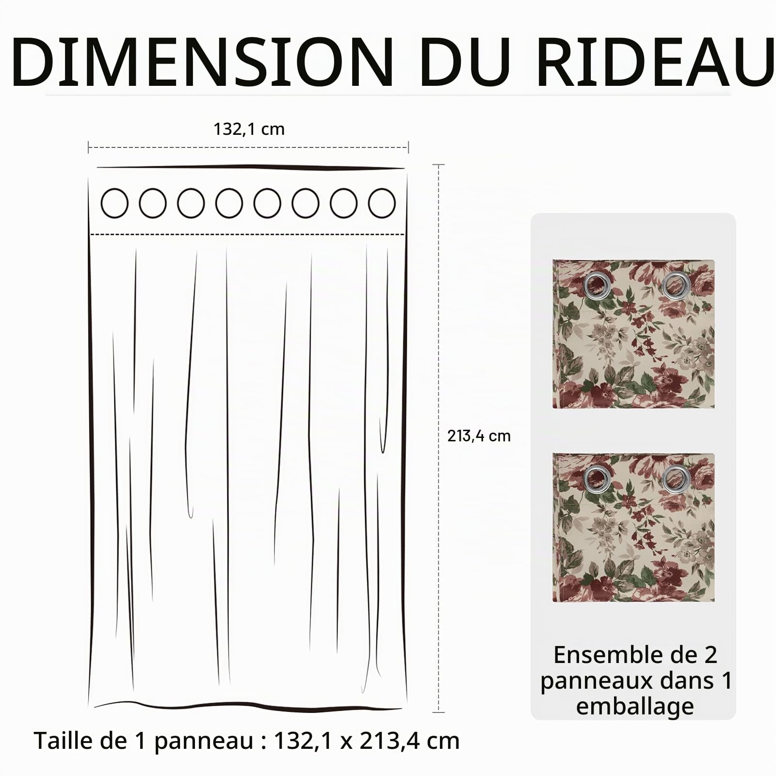 Easy-Going Lot de 2 Rideaux occultants imprimés de 213 cm de Long avec œillets - Isolation Thermique - pour Chambre à Coucher, Salon, Chambre d'enfant (Beige)