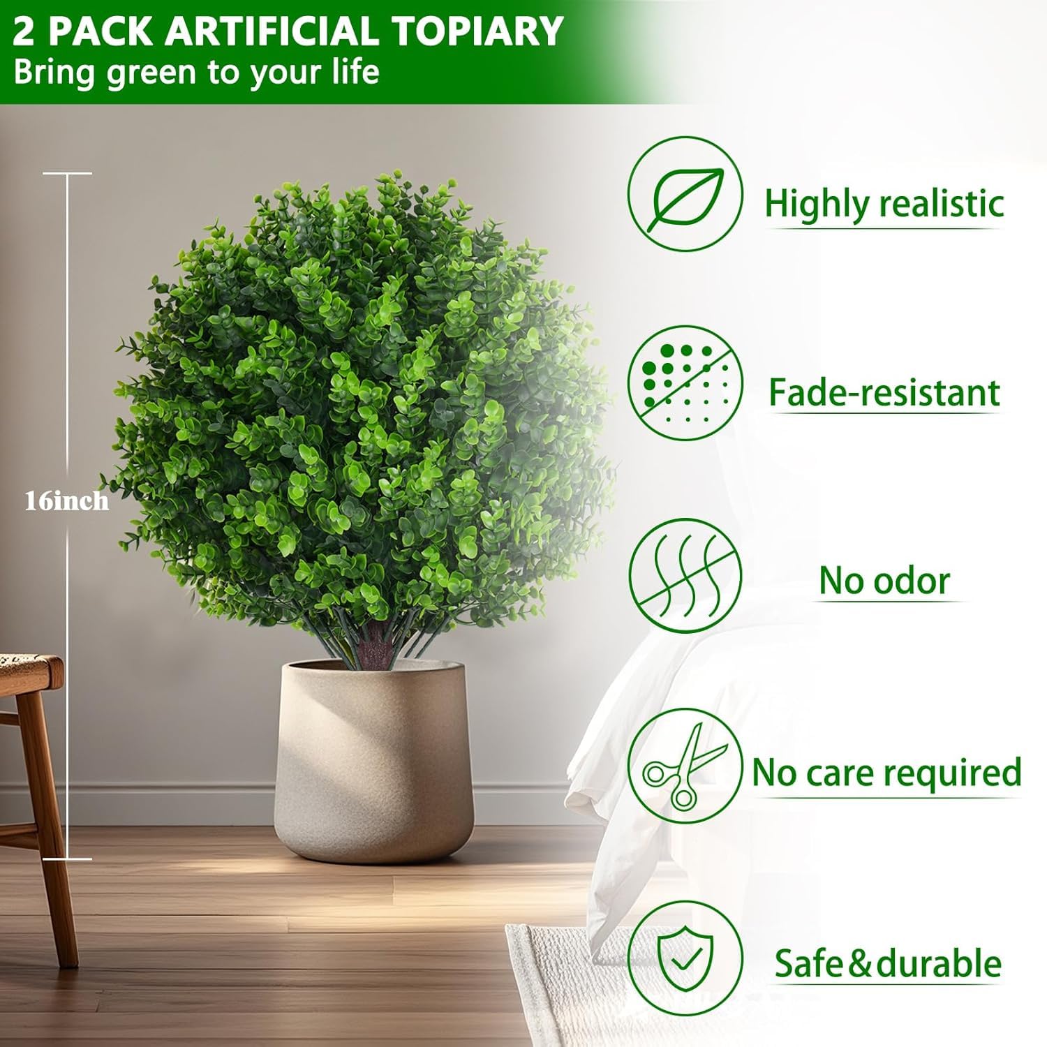 JQTOP Outdoor Courtyard Decoration, 2 Simulated Shrubs with Spikes, UV Resistant Artificial Shrubs - Image 3