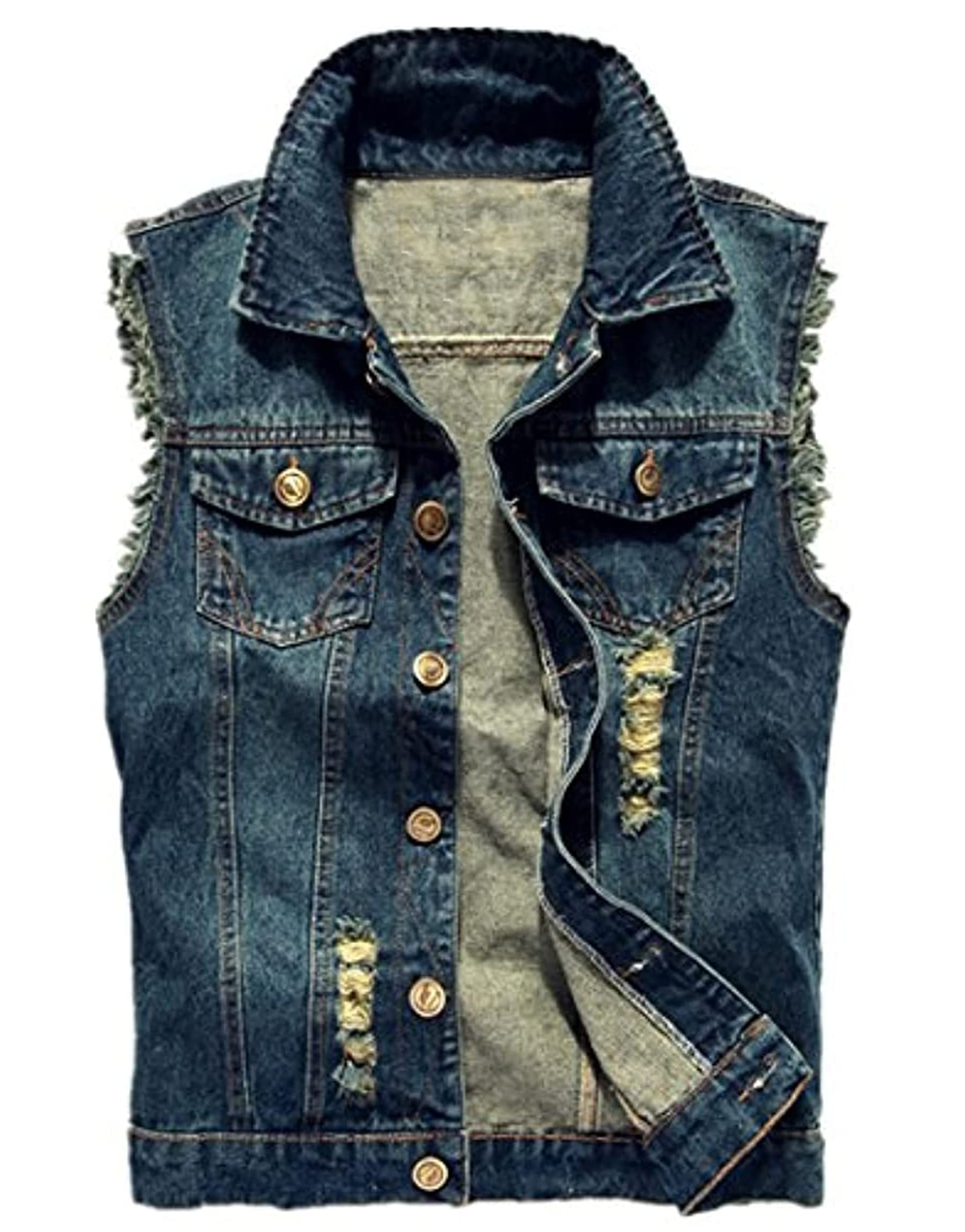 Giacca Jeans per Uomo Senza Maniche Vintage Strappato Gilet di Jeans da Uomo Fresco Punk Gilet Denim
