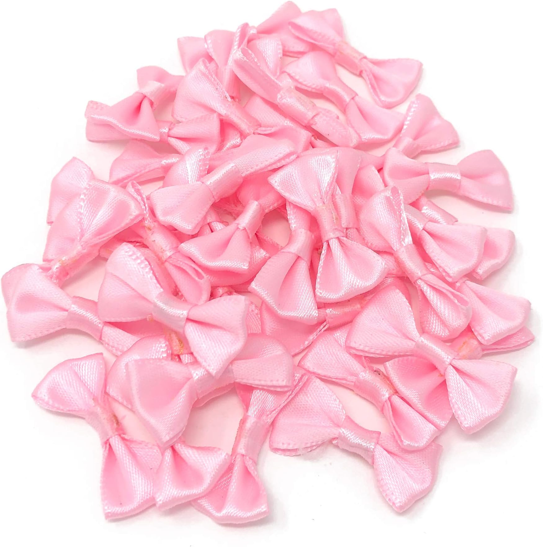 Light Pink 30mm Mini Satin Ribbon Bows Decorative Craft Bow Embellishments (10)