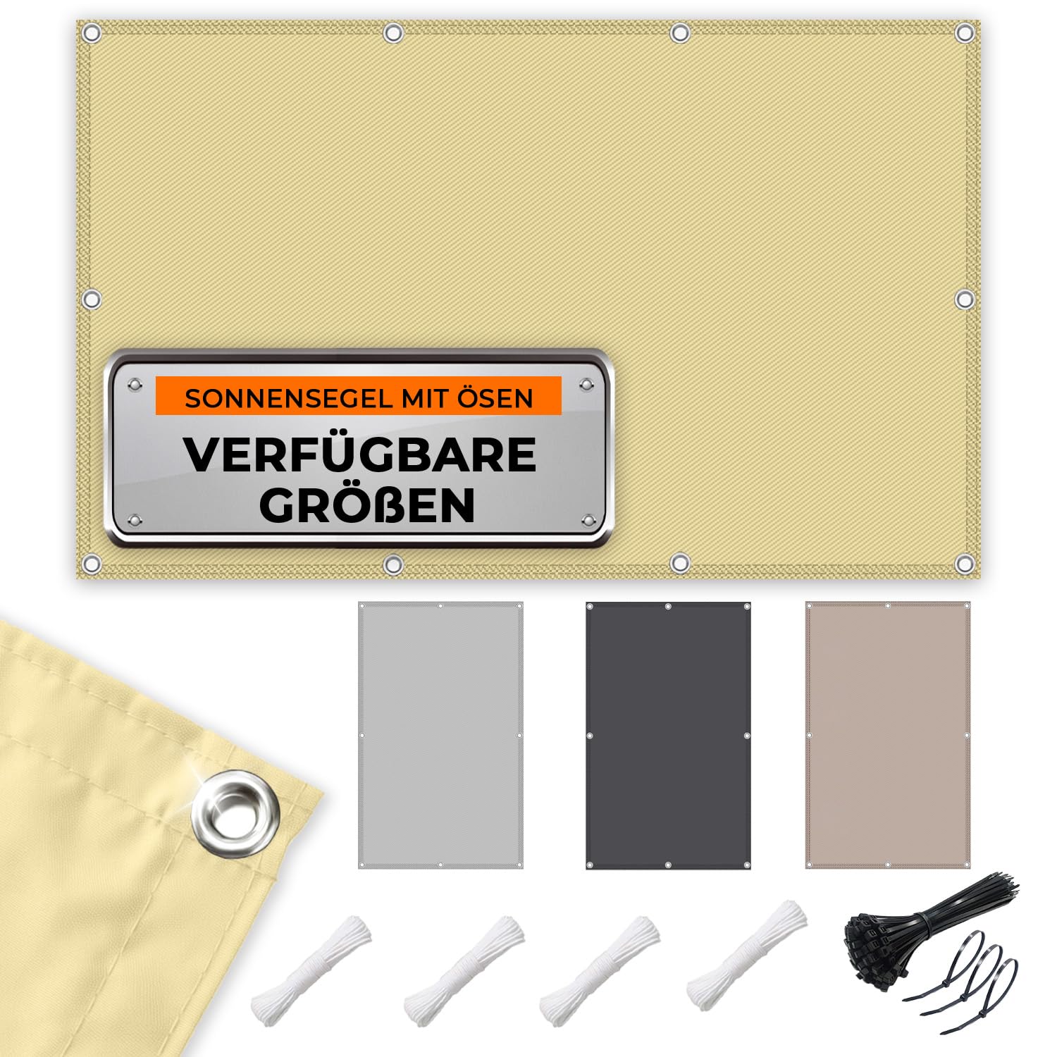 Sonnensegel Wasserdicht mit Verstärkten Edelstahl-Ösen Rechteckig 2x3m– UV-Schutz 95%, Wetterfest, Reißfest, Ideal für Terrasse, Garten,Balkon- Sand