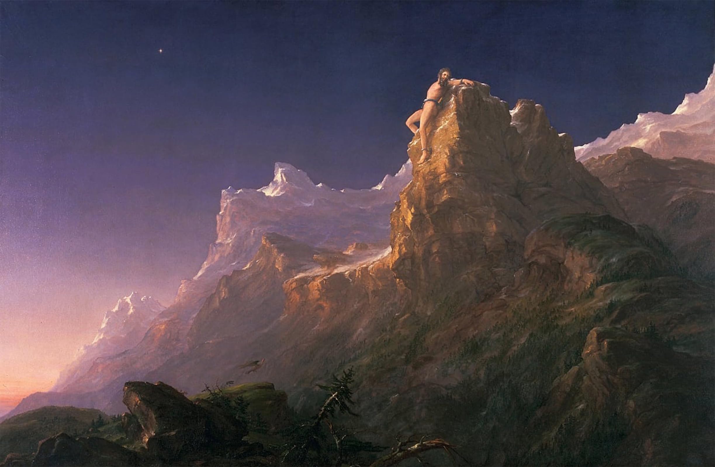 ARTXLXXBN Famous Painting Canvas Artwork Graffiti Print Prometheus Bound by Thomas Cole Portrait Canvas Image for Home Decor 60x90cm
